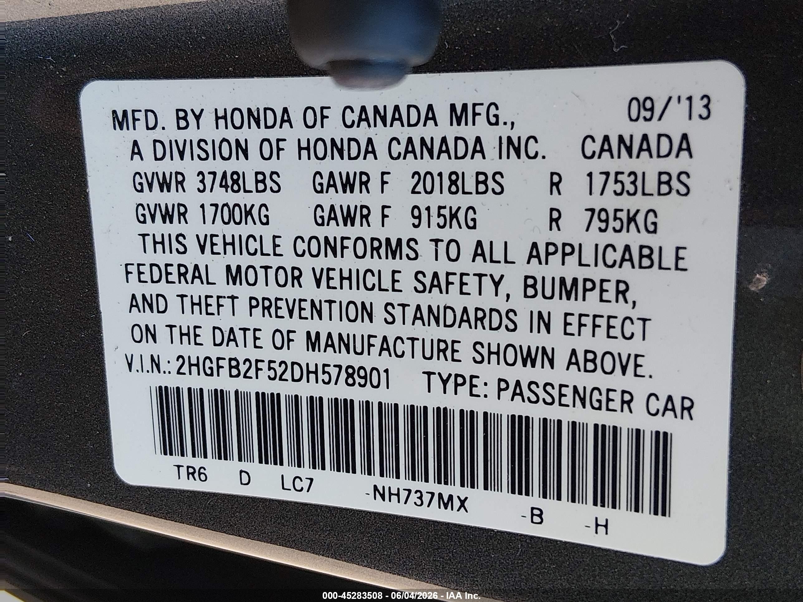 2013 Honda Civic Lx Gray vin: 2HGFB2F52DH578901