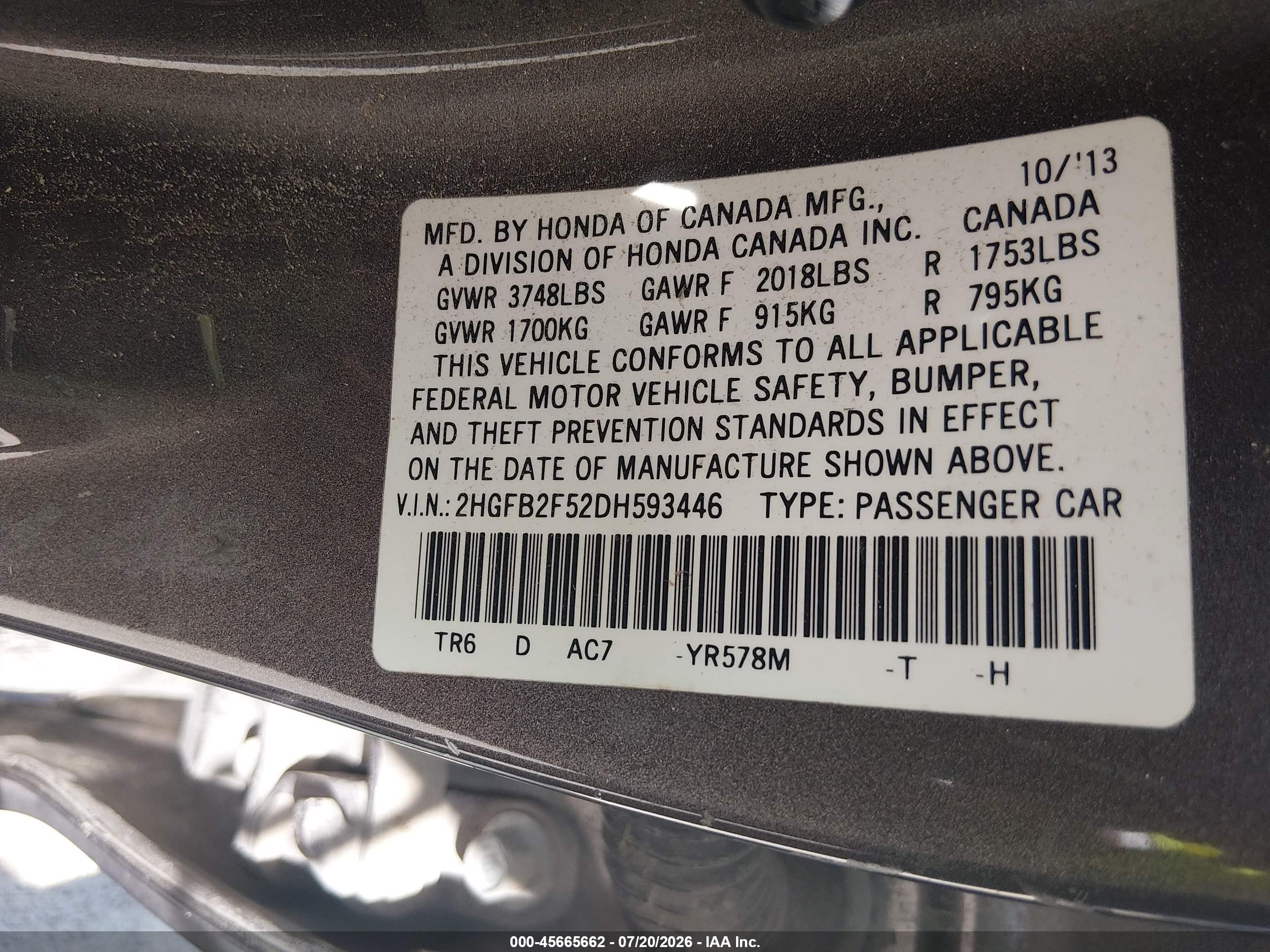 2013 Honda Civic Lx Gray vin: 2HGFB2F52DH593446