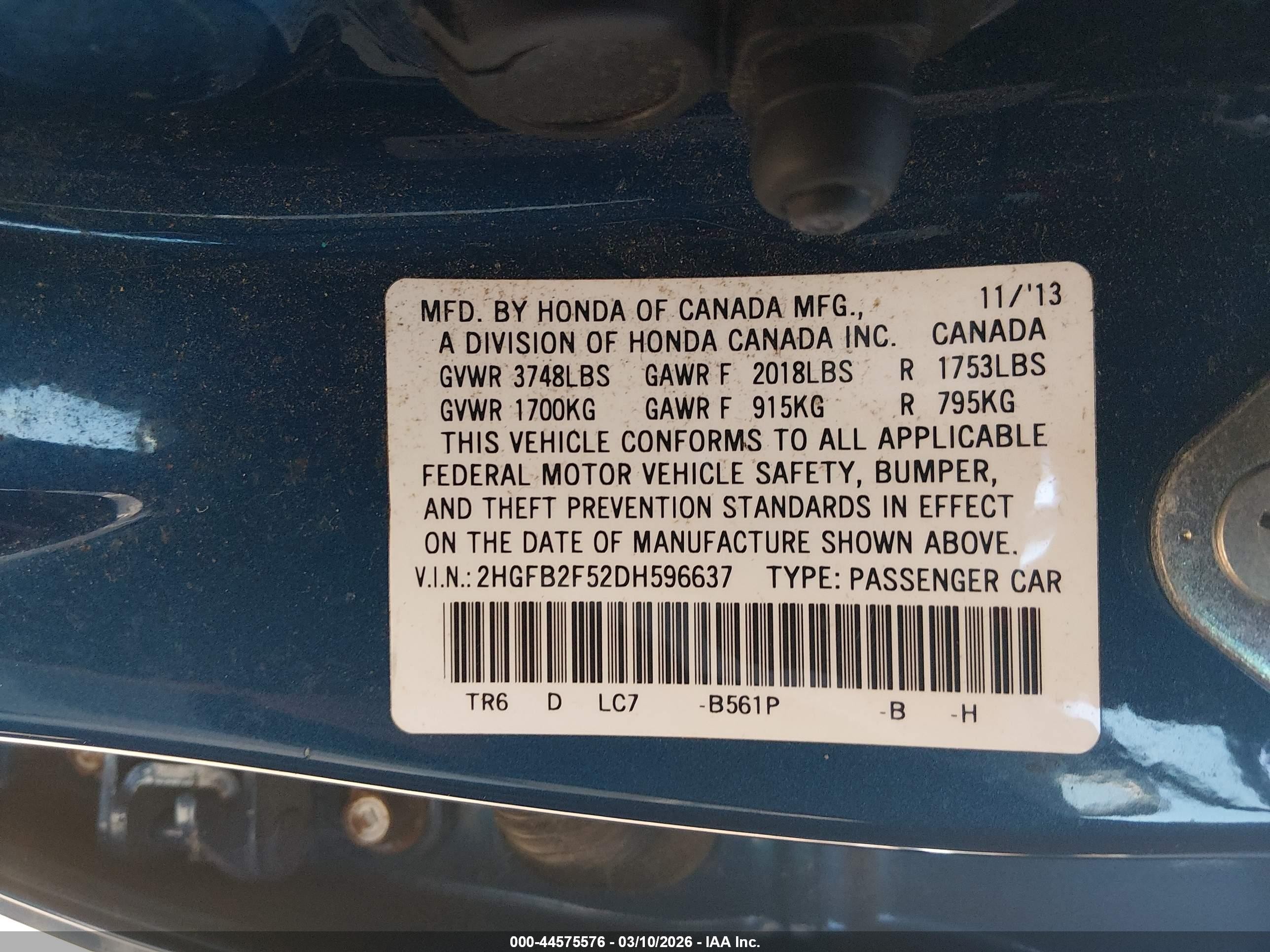 2013 Honda Civic Lx Blue vin: 2HGFB2F52DH596637