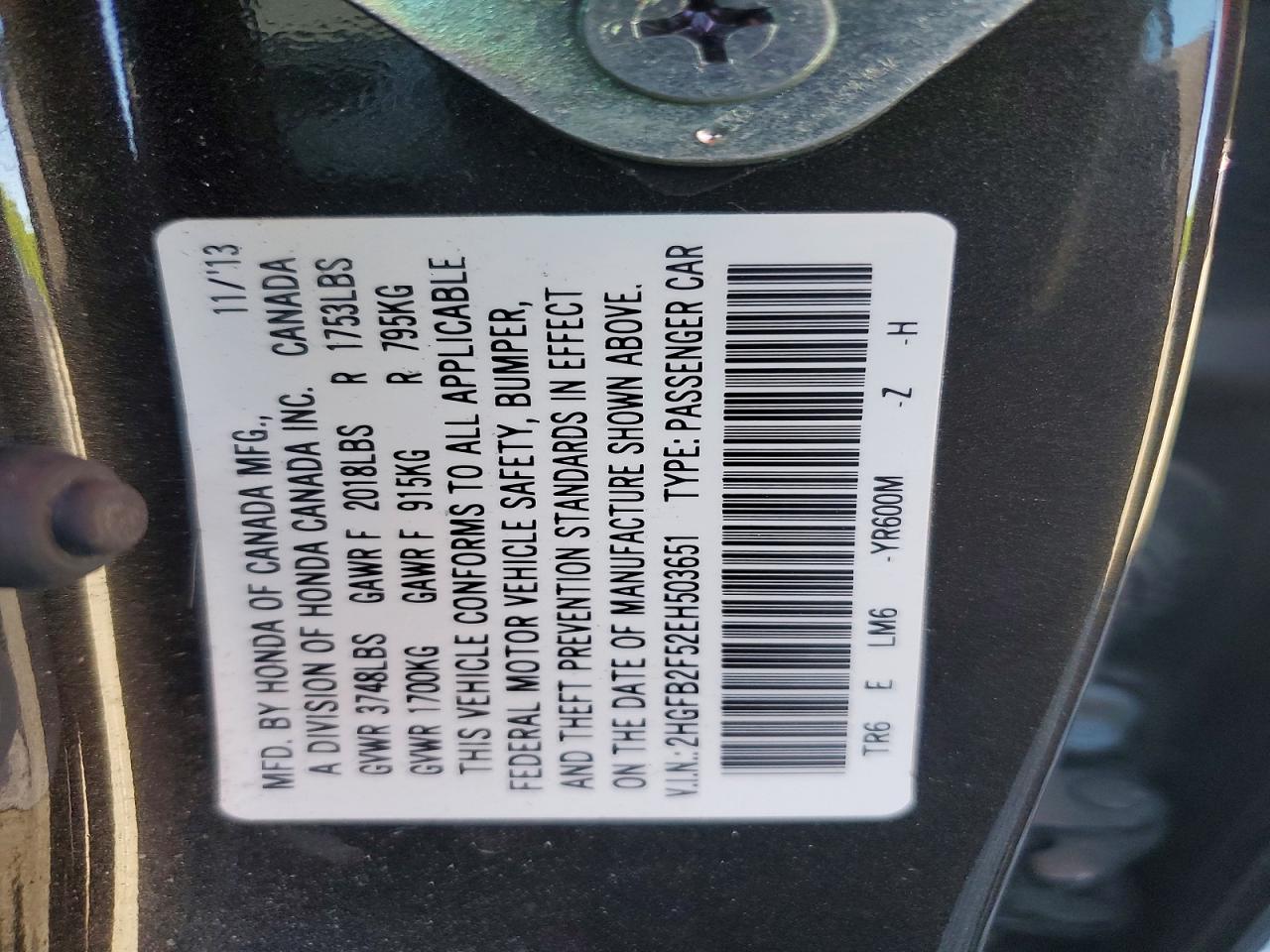 2014 Honda Civic Lx Black vin: 2HGFB2F52EH503651