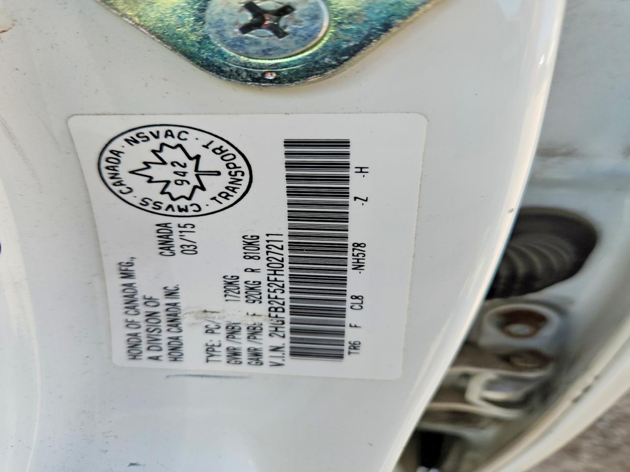 2015 Honda Civic Lx White vin: 2HGFB2F52FH027211