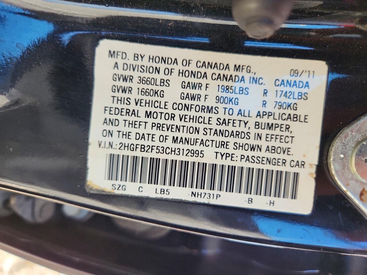 2012 Honda Civic Lx Черный vin: 2HGFB2F53CH312995