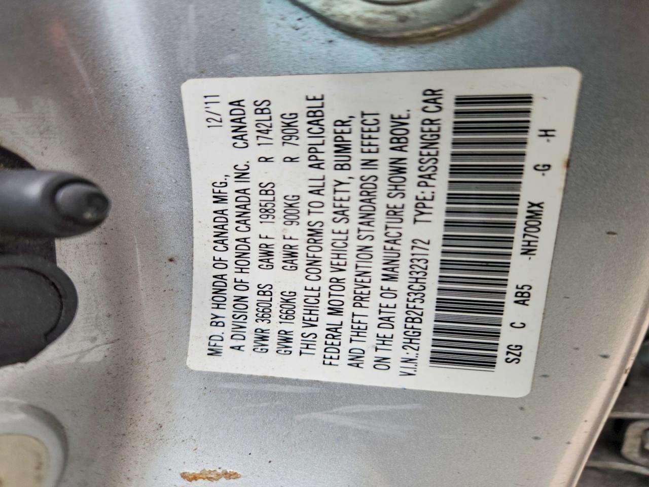 2012 Honda Civic Lx Silver vin: 2HGFB2F53CH323172