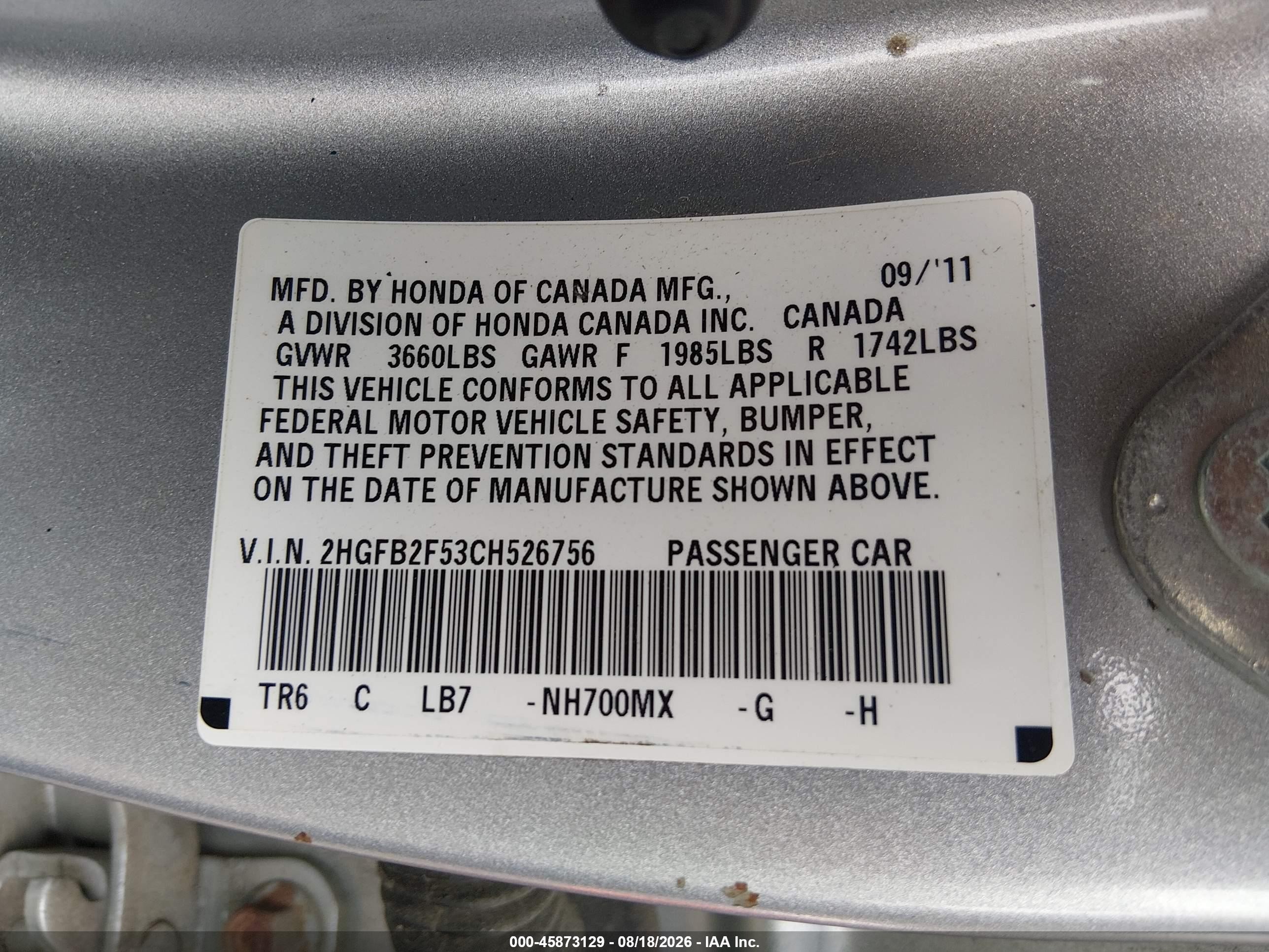 2012 Honda Civic Lx Silver vin: 2HGFB2F53CH526756