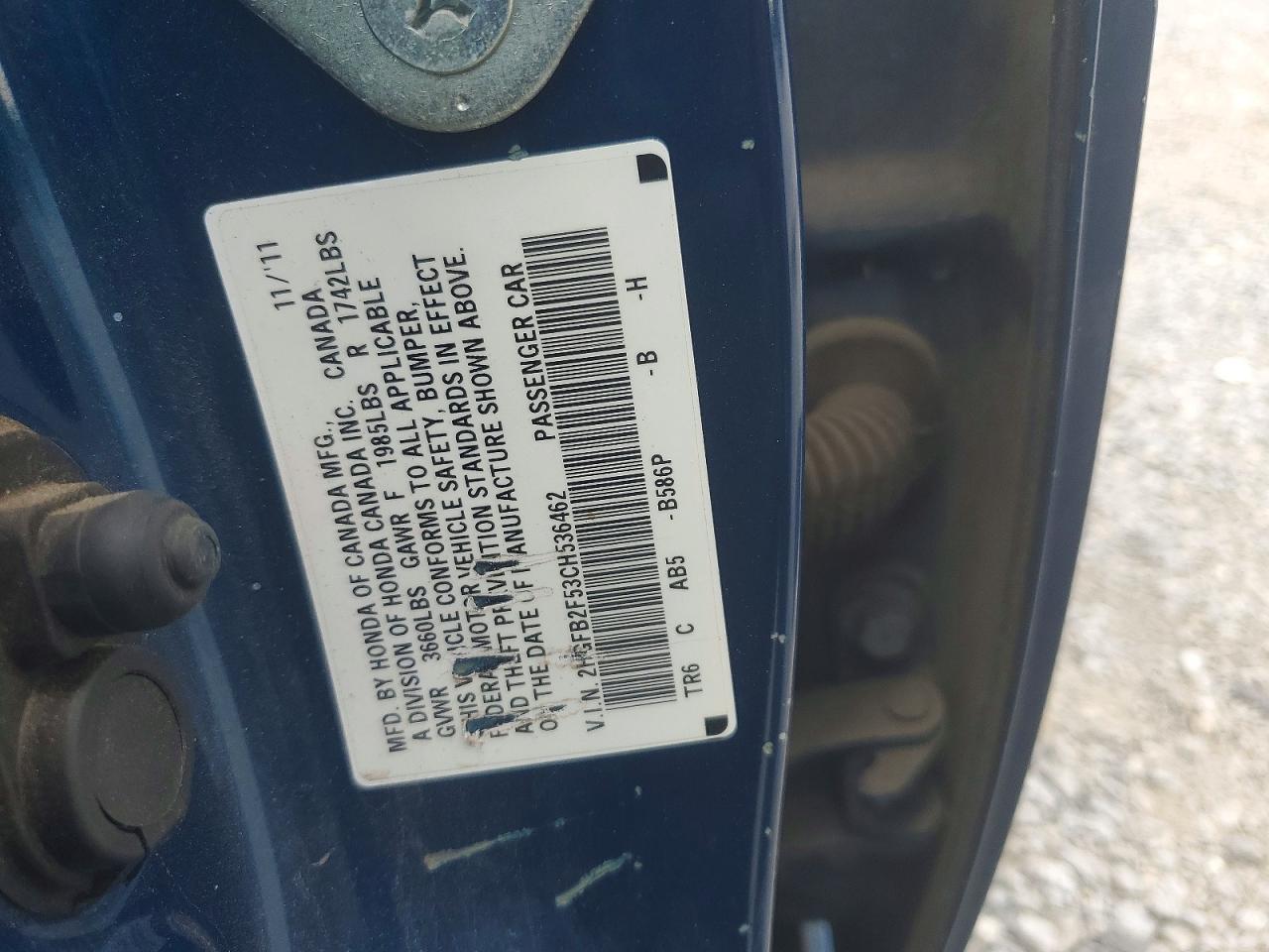 2012 Honda Civic Lx Blue vin: 2HGFB2F53CH536462