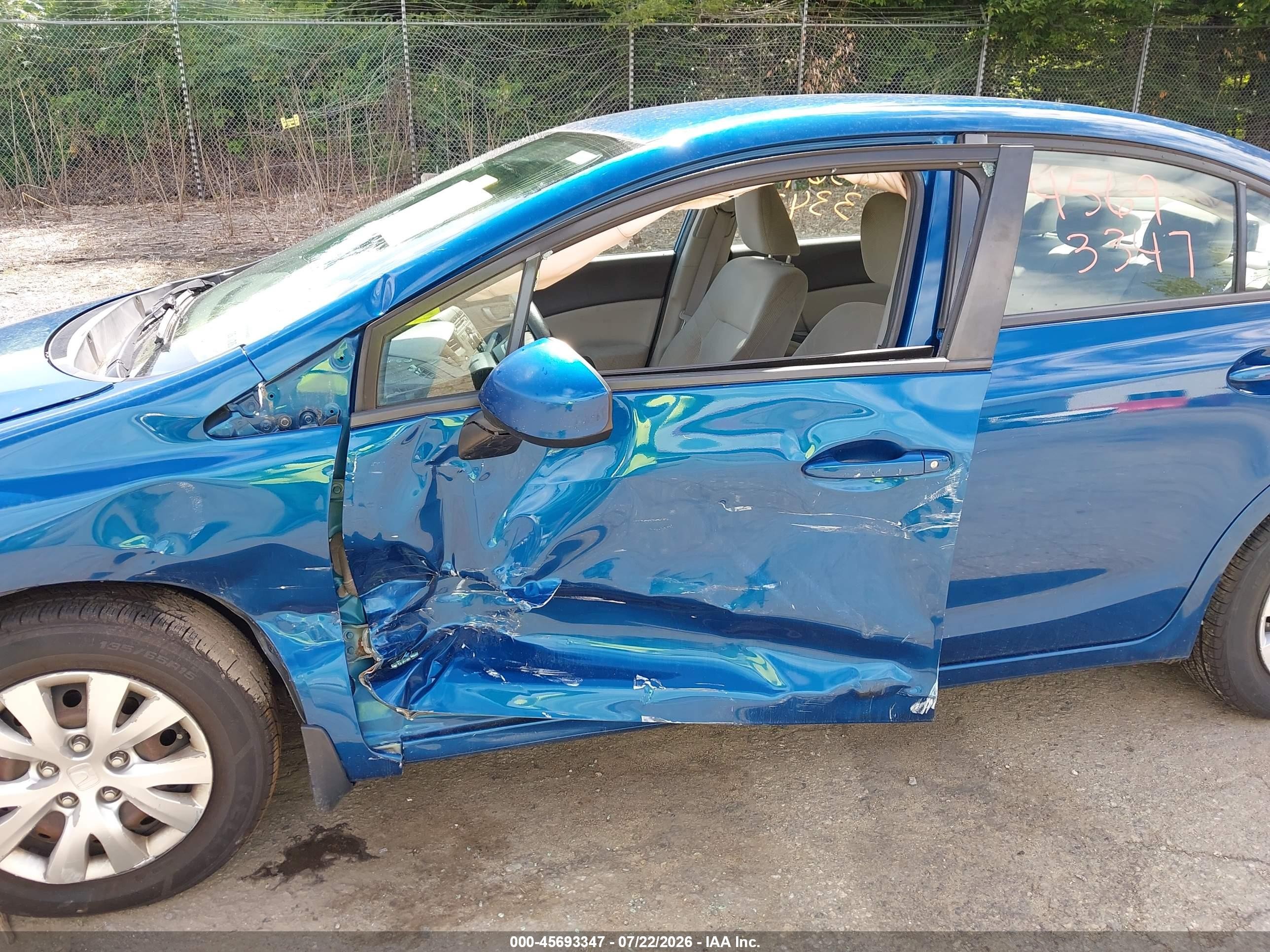 2012 Honda Civic Lx Blue vin: 2HGFB2F53CH554640