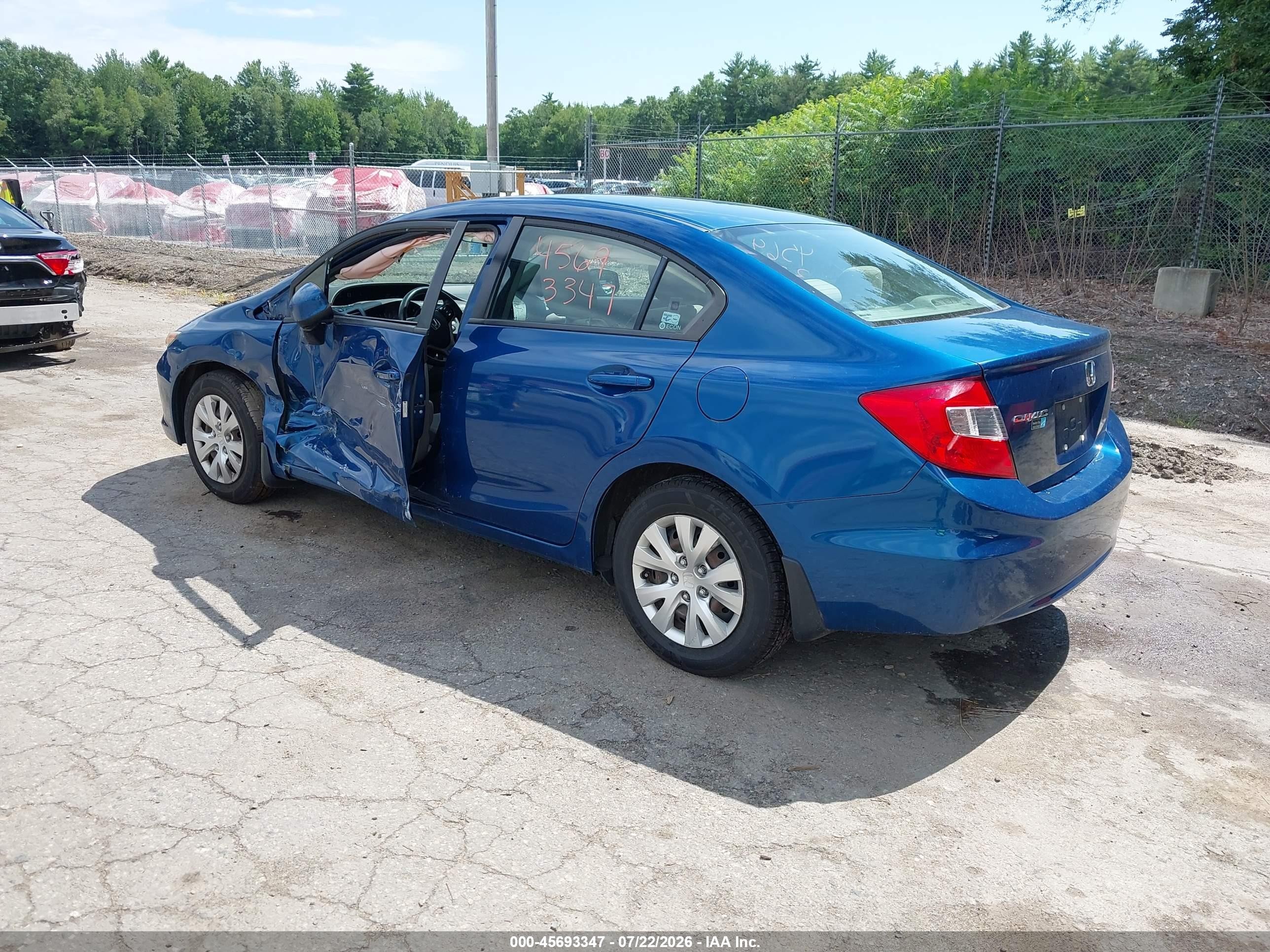 2012 Honda Civic Lx Blue vin: 2HGFB2F53CH554640