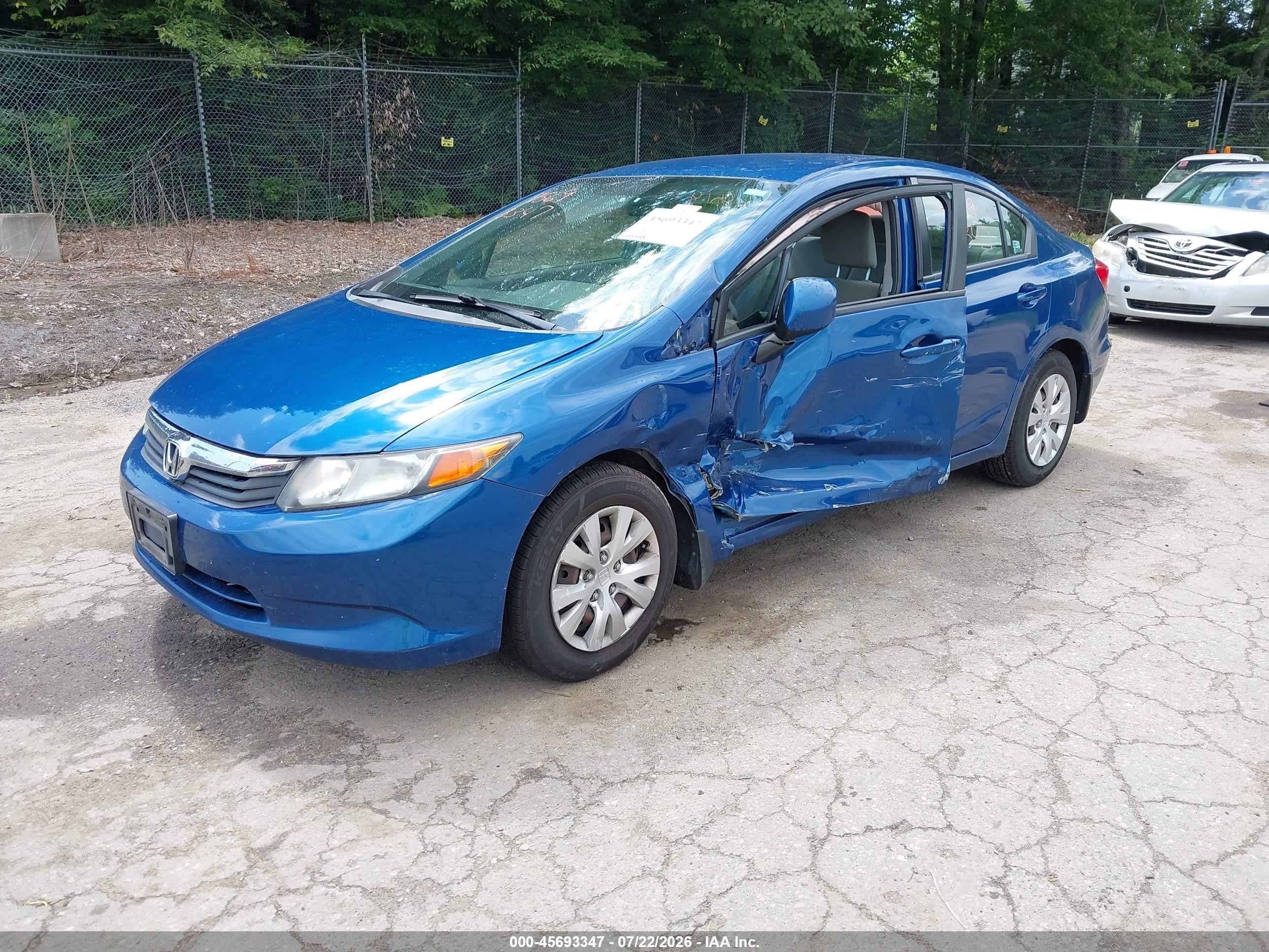 2012 Honda Civic Lx Blue vin: 2HGFB2F53CH554640