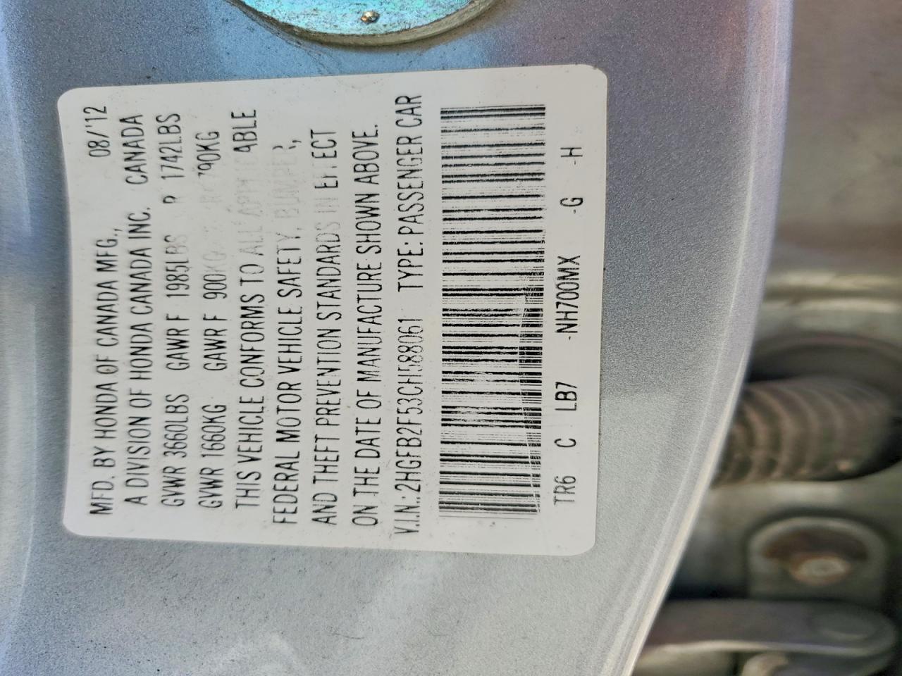 2012 Honda Civic Lx Серебряный vin: 2HGFB2F53CH588061