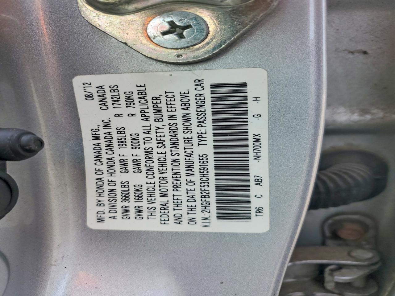 2012 Honda Civic Lx Silver vin: 2HGFB2F53CH591655