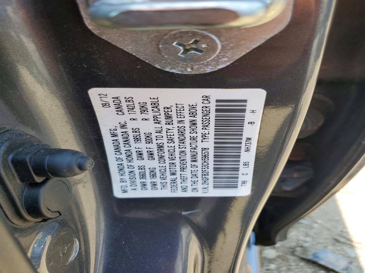 2012 Honda Civic Lx Gray vin: 2HGFB2F53CH596578