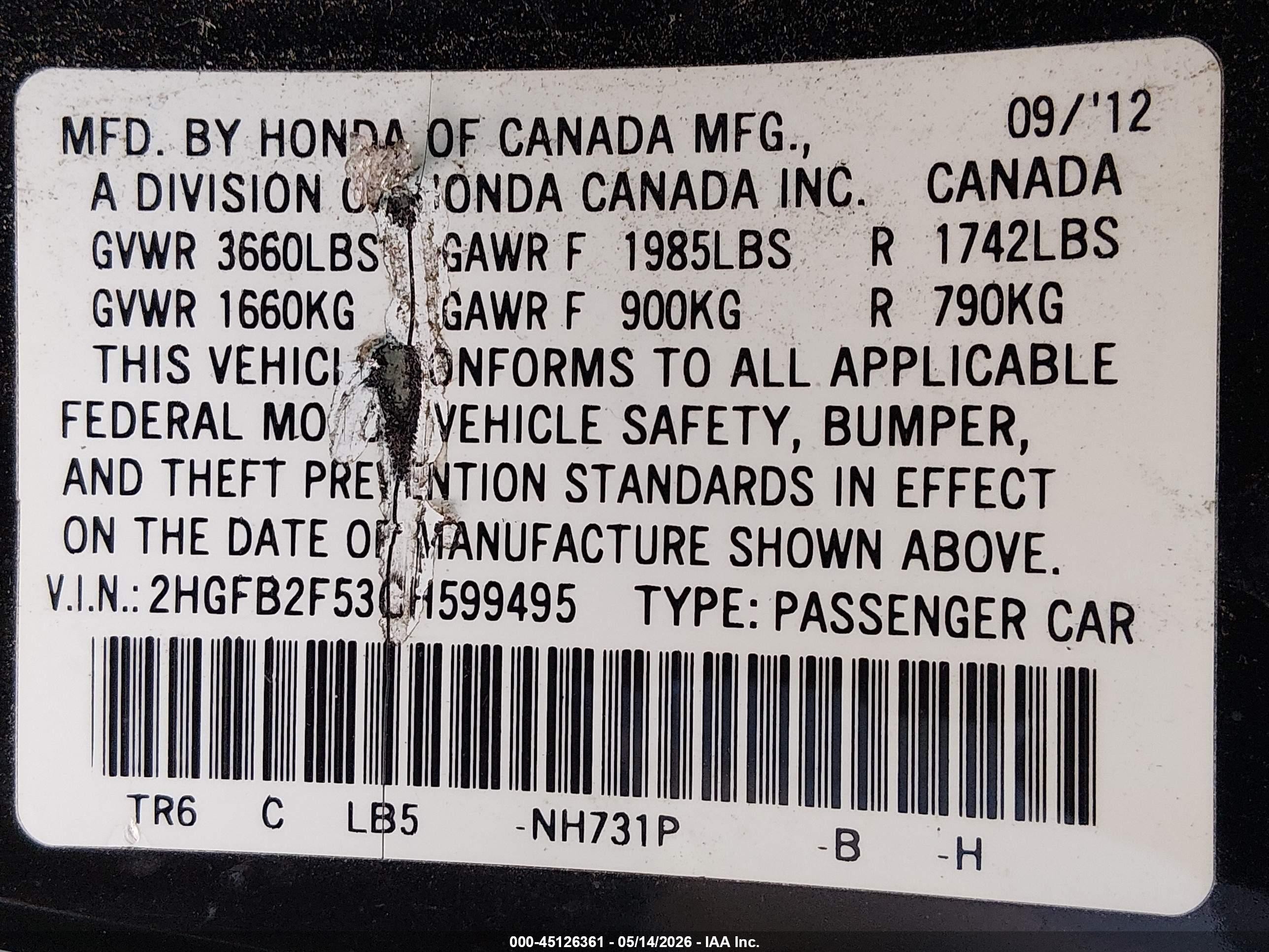 2012 Honda Civic Lx Black vin: 2HGFB2F53CH599495