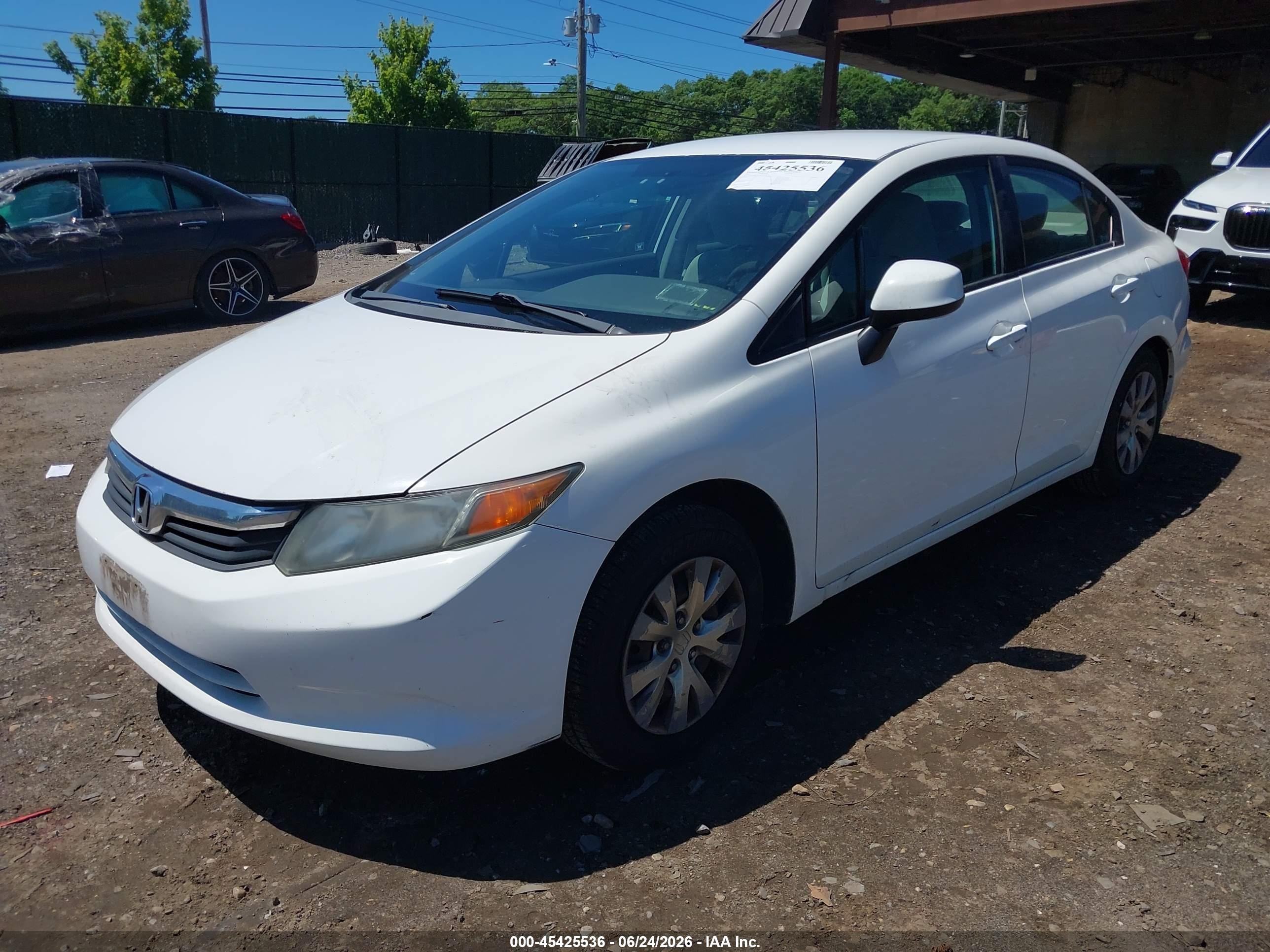 2012 Honda Civic Lx White vin: 2HGFB2F53CH611340