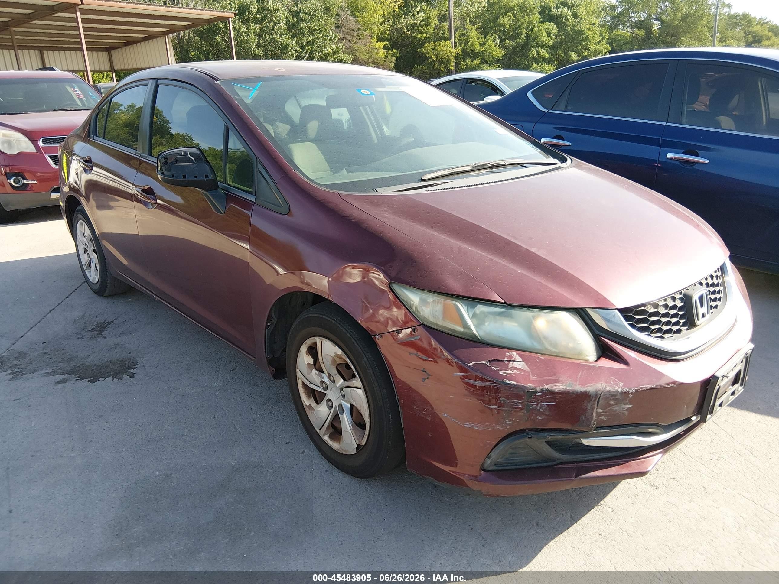 2013 Honda Civic Lx Burgundy vin: 2HGFB2F53DH505746