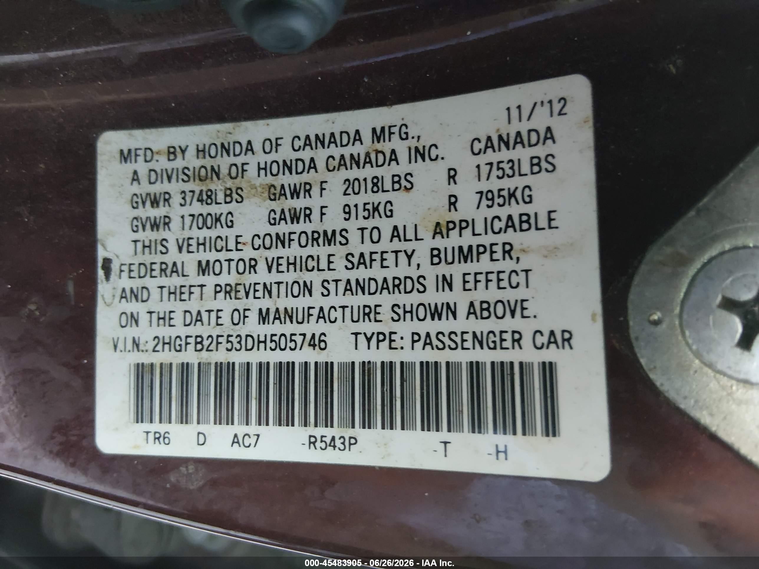 2013 Honda Civic Lx Burgundy vin: 2HGFB2F53DH505746