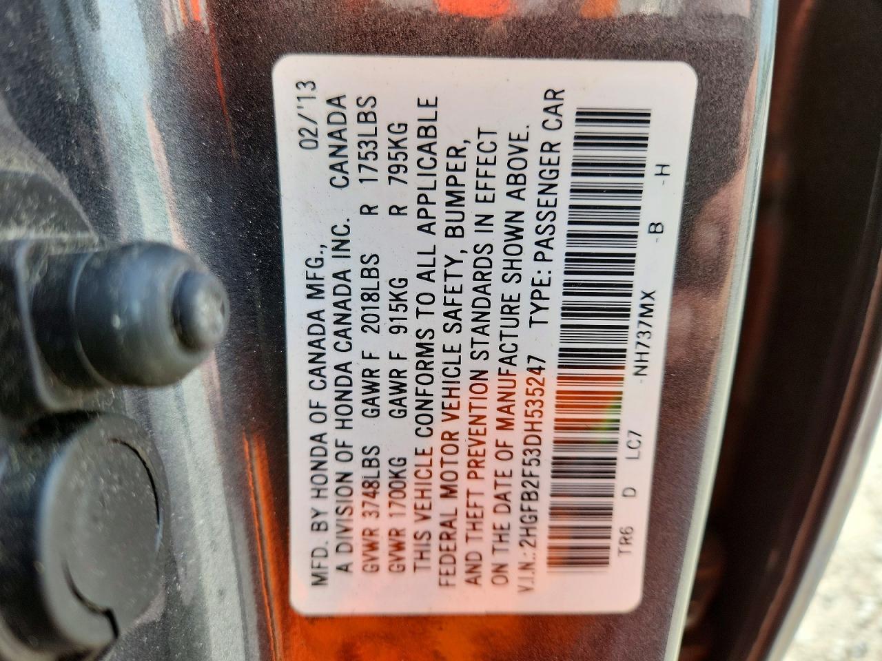 2013 Honda Civic Lx Charcoal vin: 2HGFB2F53DH535247