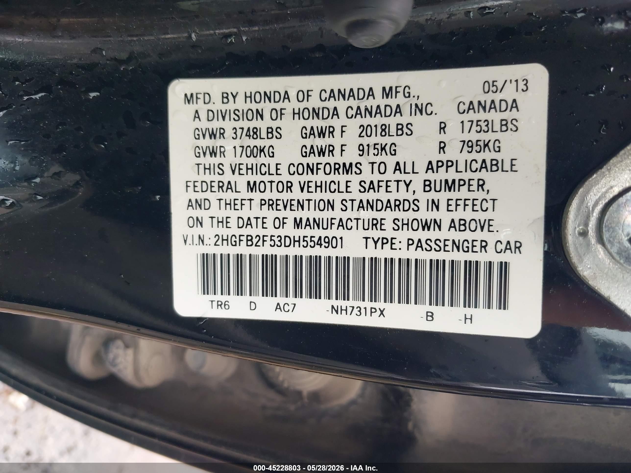 2013 Honda Civic Lx Black vin: 2HGFB2F53DH554901