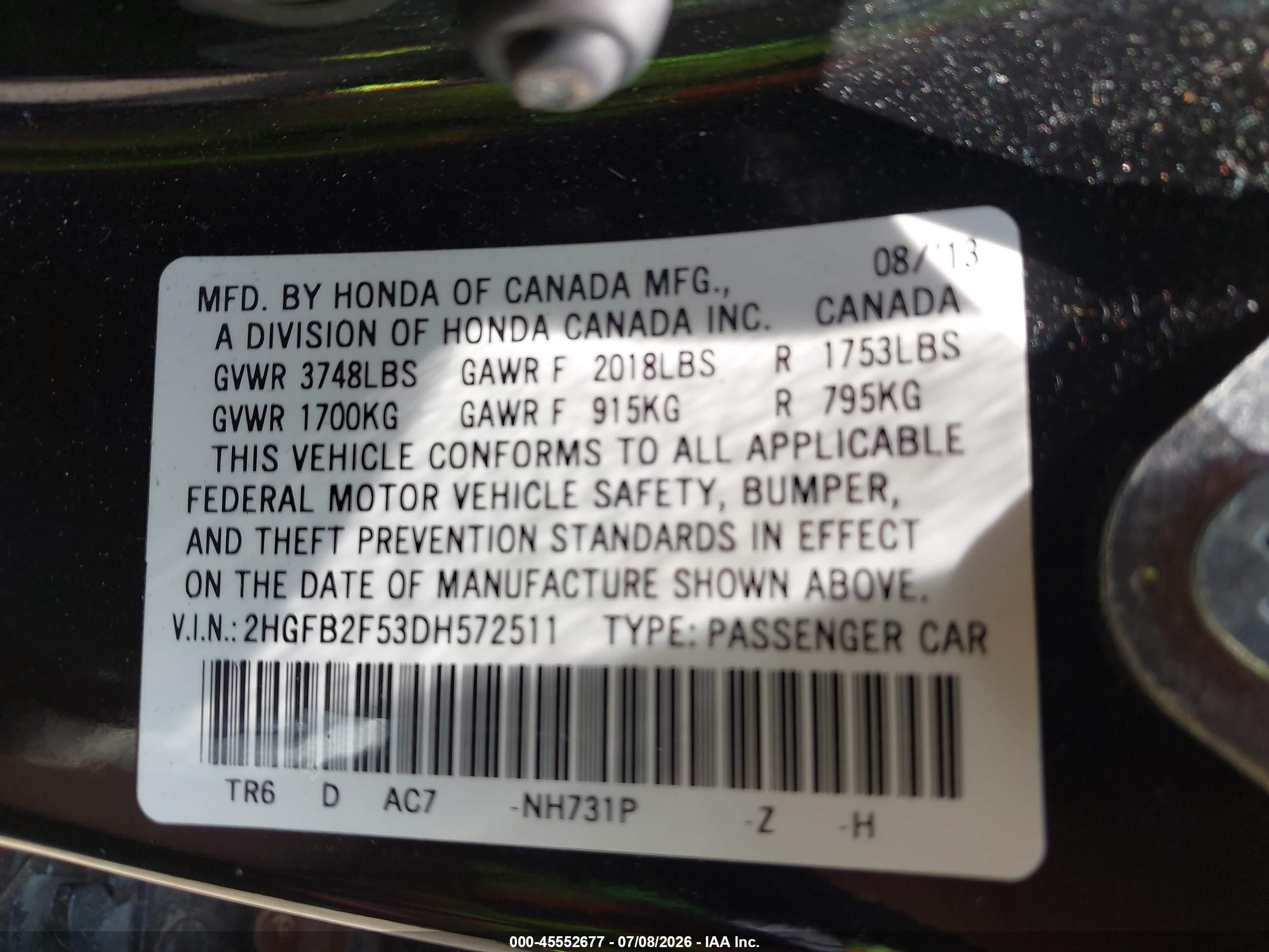 2013 Honda Civic Lx Black vin: 2HGFB2F53DH572511