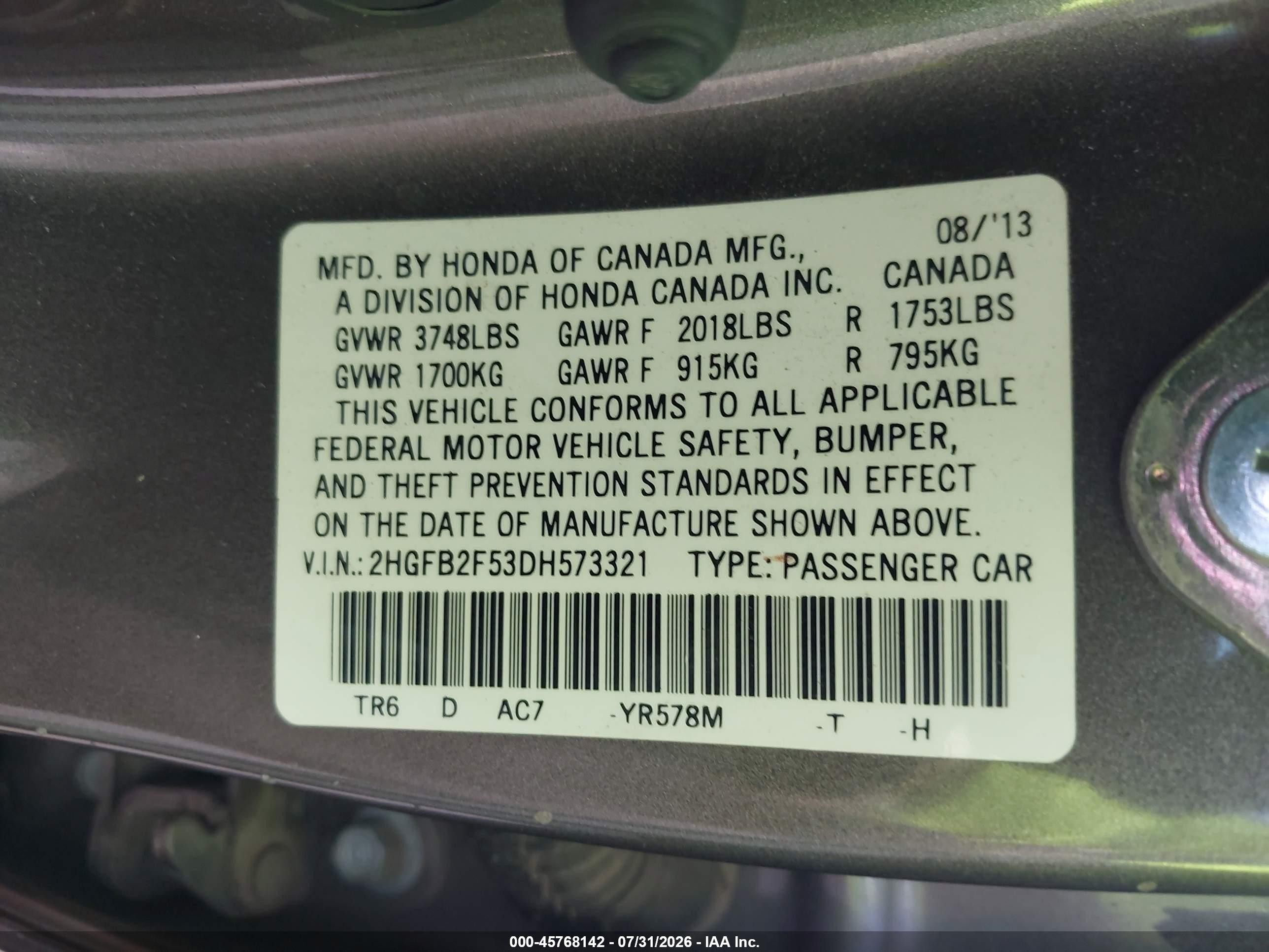 2013 Honda Civic Lx Gray vin: 2HGFB2F53DH573321