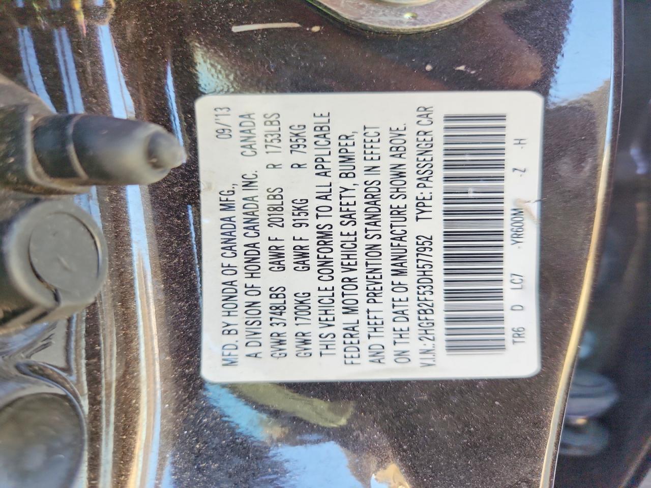 2013 Honda Civic Lx Black vin: 2HGFB2F53DH577952