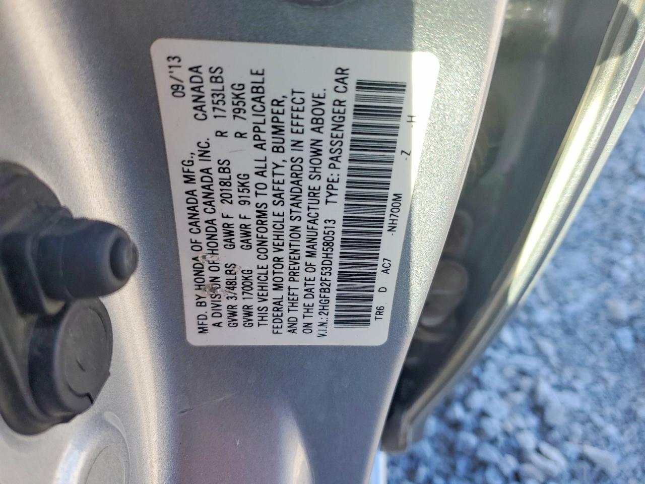 2013 Honda Civic Lx Серебряный vin: 2HGFB2F53DH580513