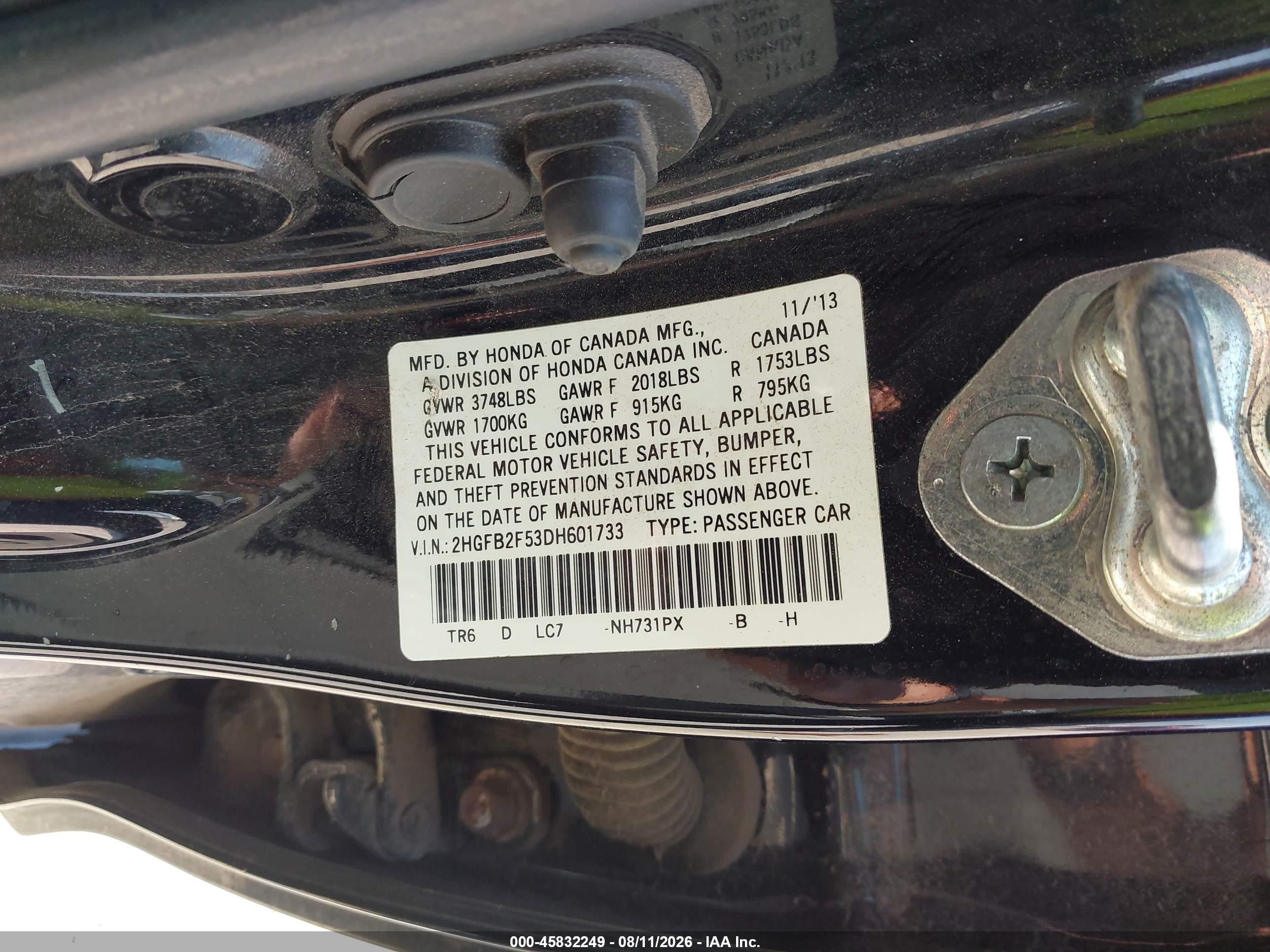 2013 Honda Civic Lx Black vin: 2HGFB2F53DH601733
