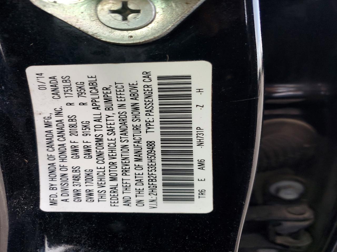 2014 Honda Civic Lx Black vin: 2HGFB2F53EH509488