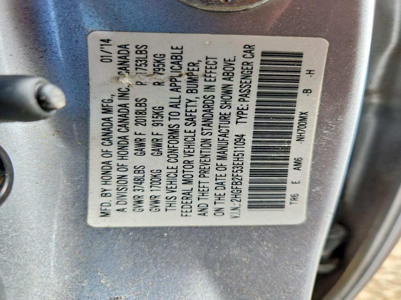 2014 Honda Civic Lx Серебряный vin: 2HGFB2F53EH511094