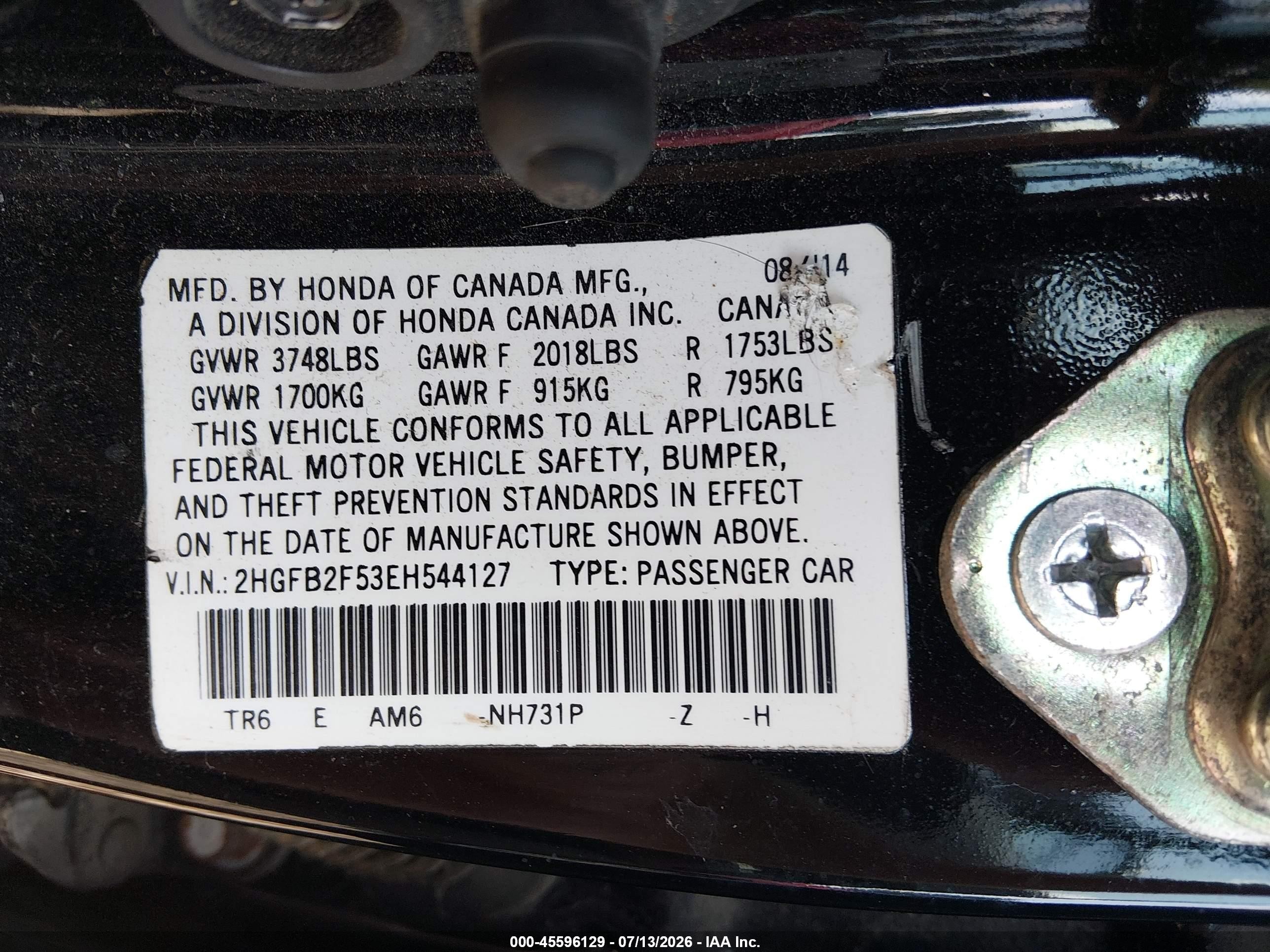 2014 Honda Civic Lx Black vin: 2HGFB2F53EH544127