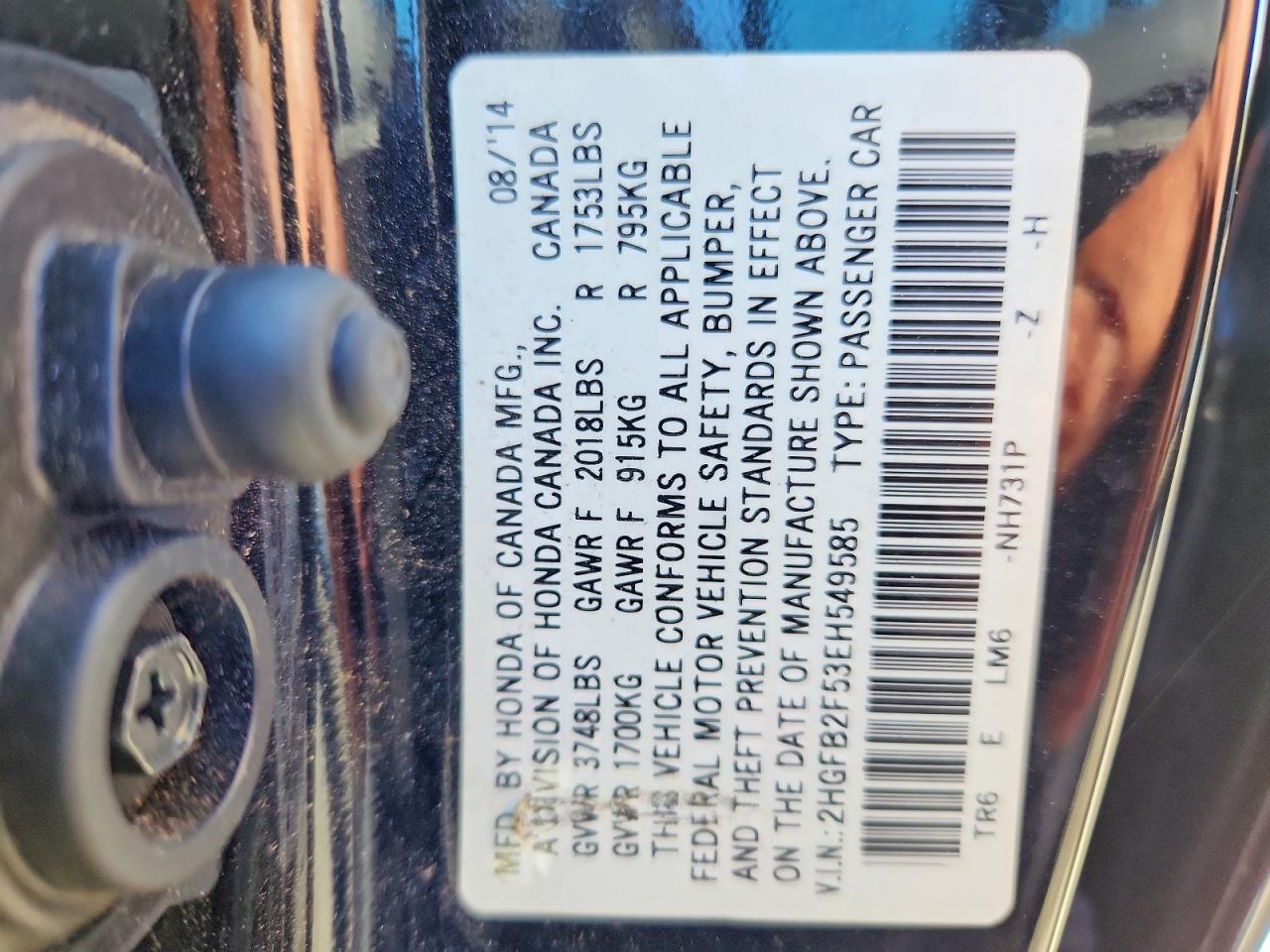 2014 Honda Civic Lx Black vin: 2HGFB2F53EH549585