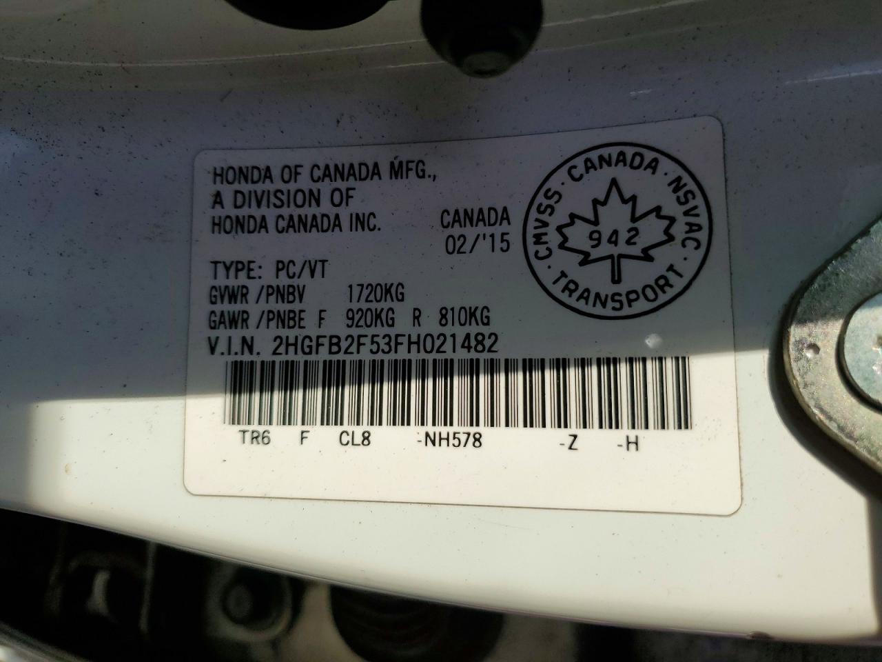 2015 Honda Civic Lx White vin: 2HGFB2F53FH021482