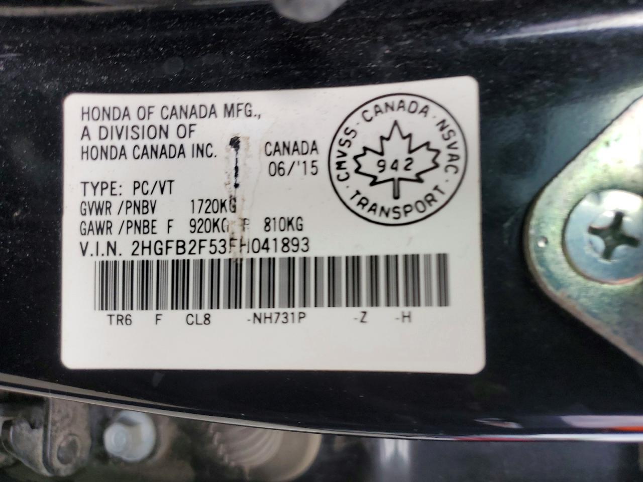 2015 Honda Civic Lx Black vin: 2HGFB2F53FH041893