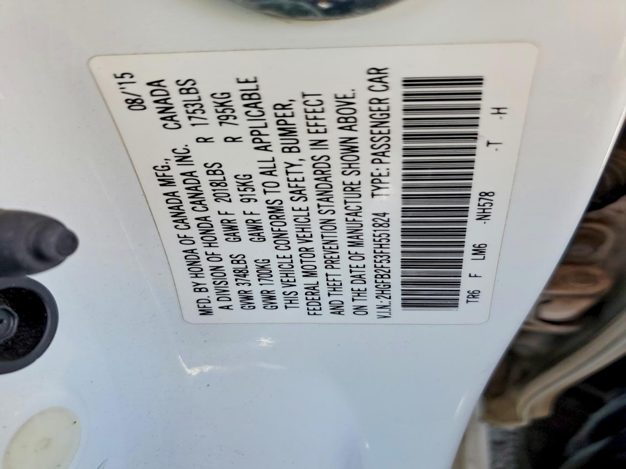 2015 Honda Civic Lx White vin: 2HGFB2F53FH551824