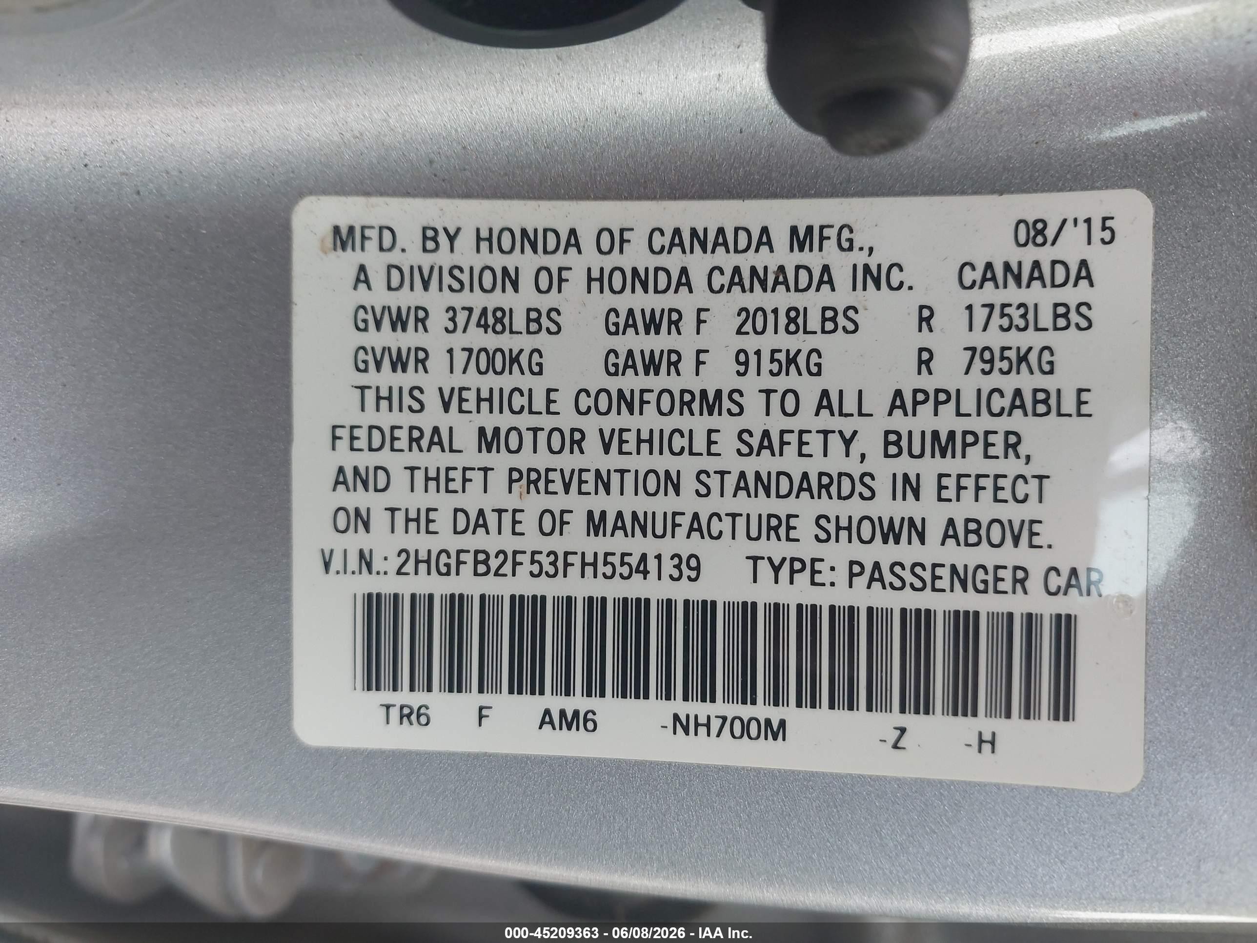 2015 Honda Civic Lx Silver vin: 2HGFB2F53FH554139