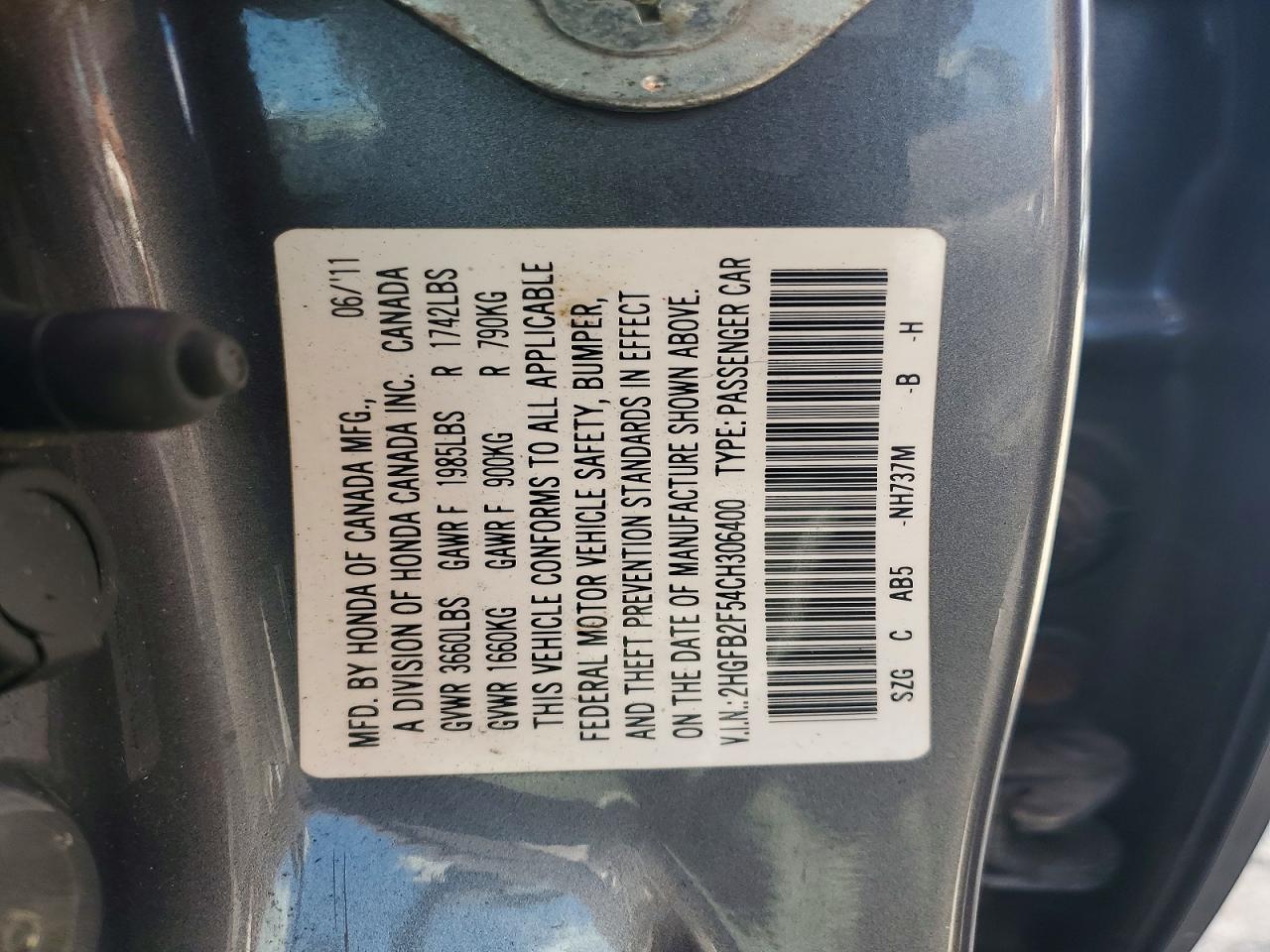 2012 Honda Civic Lx Gray vin: 2HGFB2F54CH306400