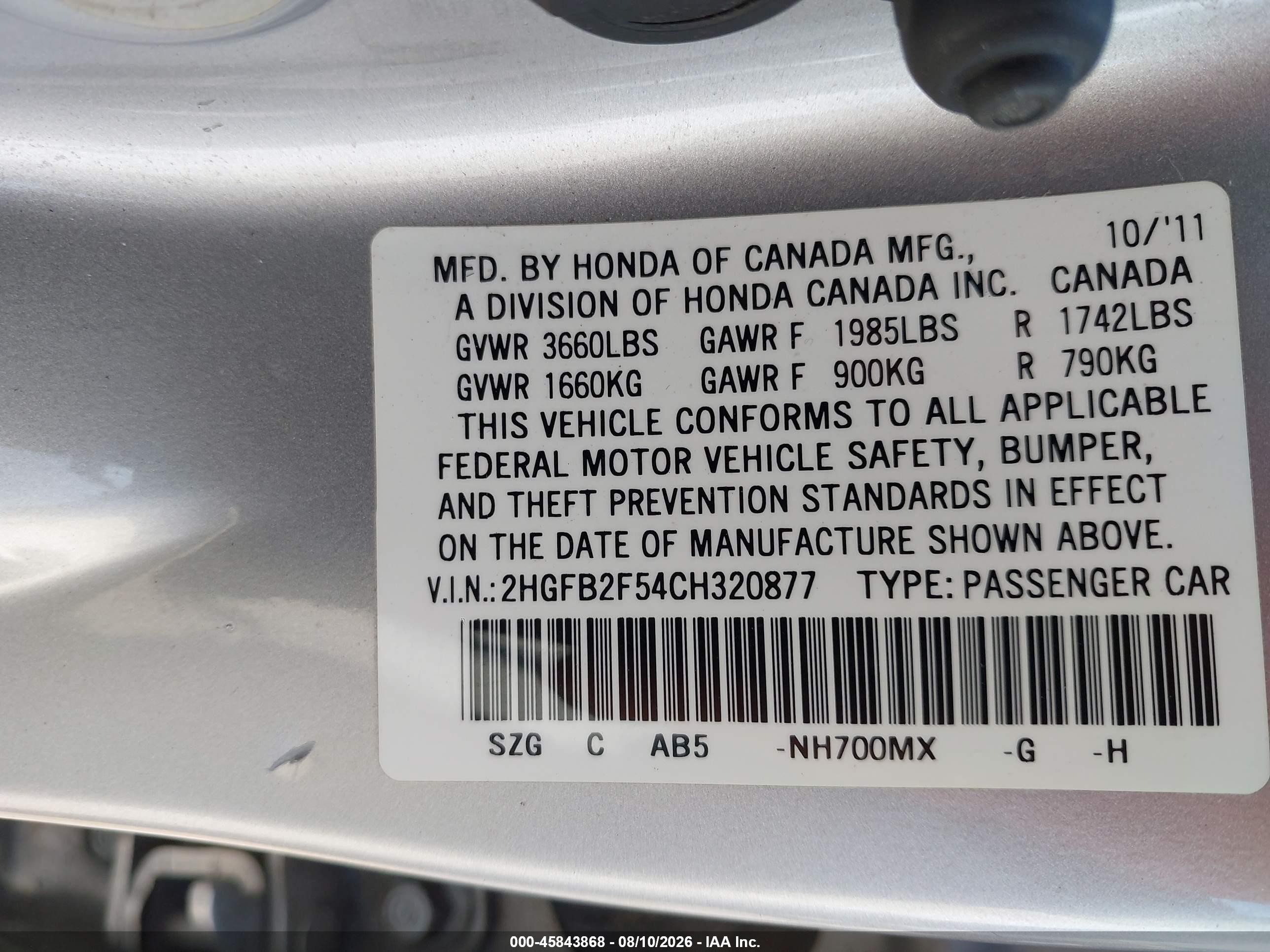 2012 Honda Civic Lx Silver vin: 2HGFB2F54CH320877