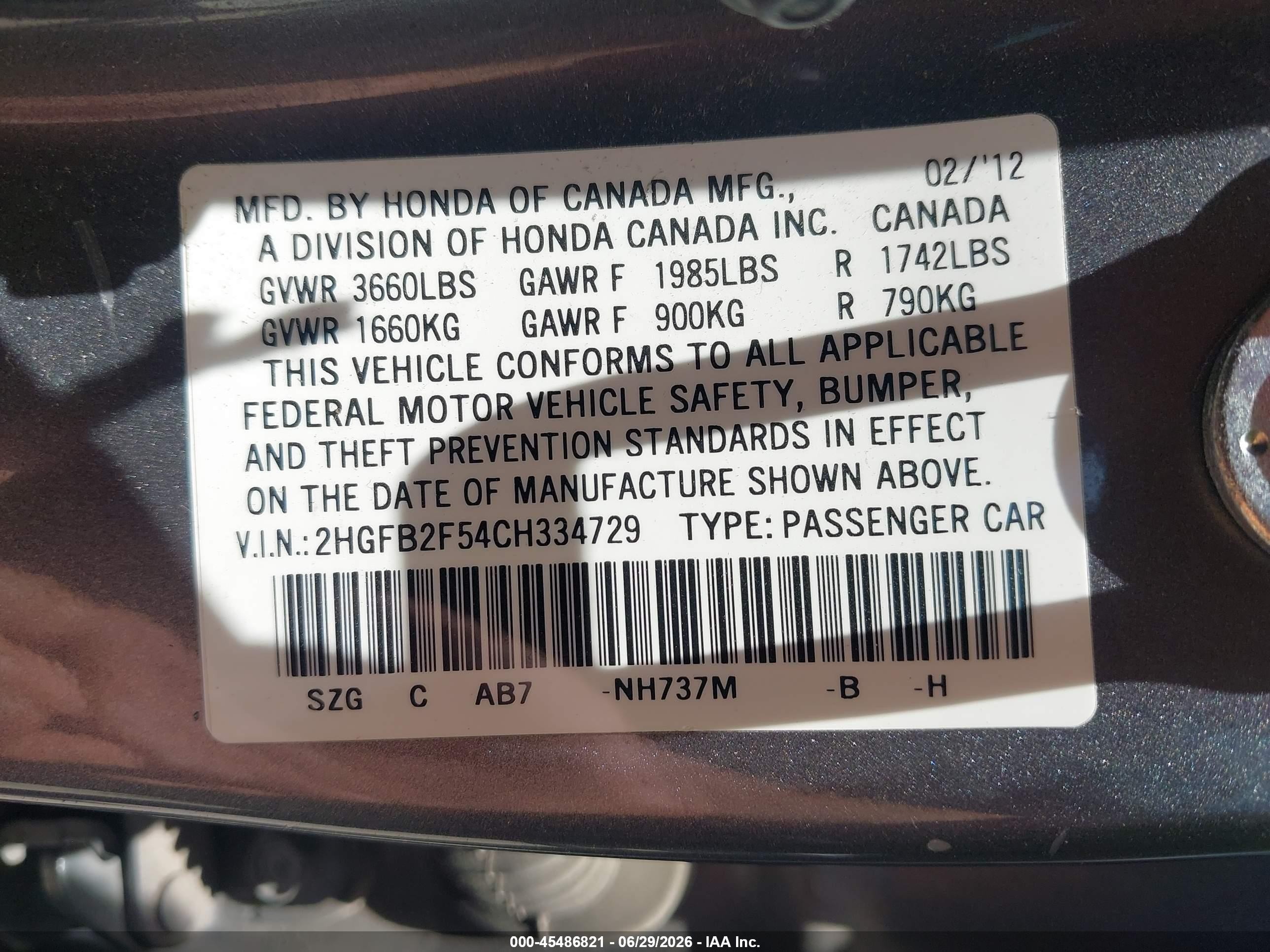 2012 Honda Civic Lx Gray vin: 2HGFB2F54CH334729
