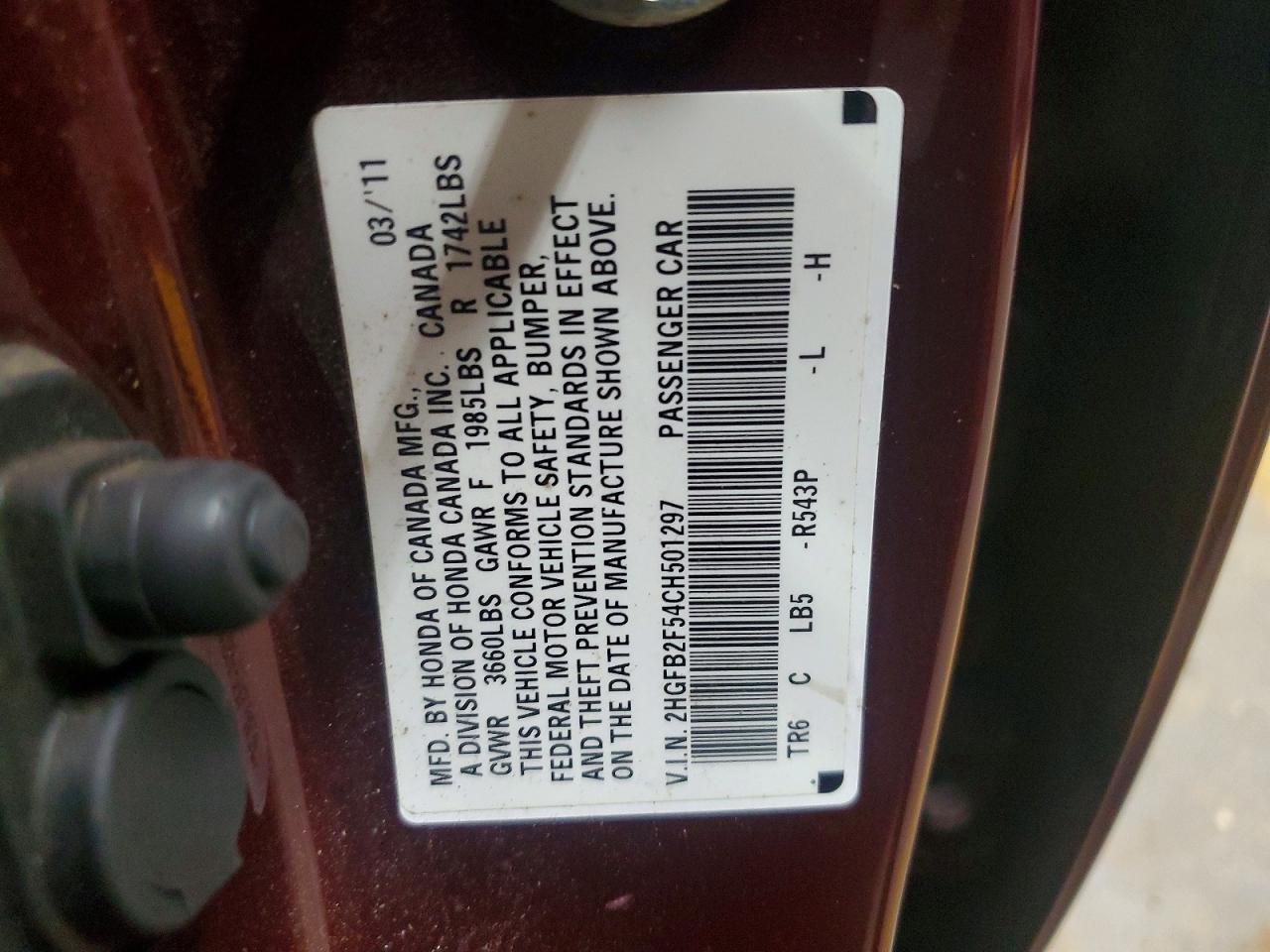 2012 Honda Civic Lx Burgundy vin: 2HGFB2F54CH501297
