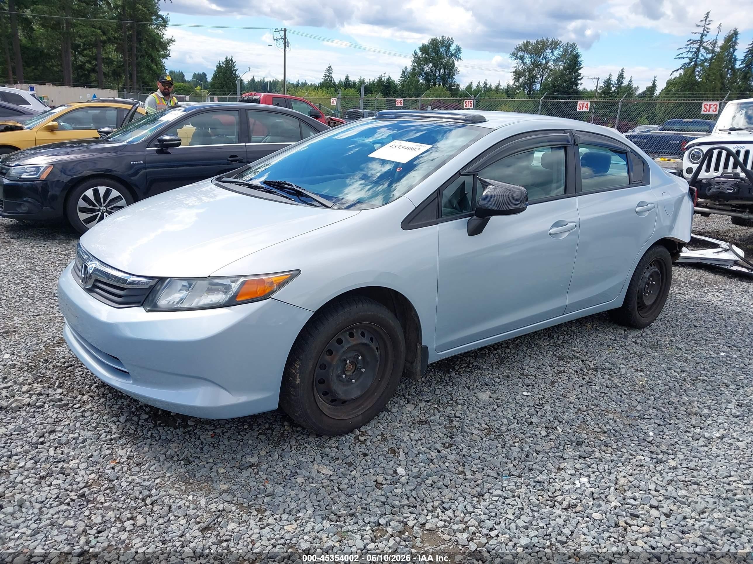 2012 Honda Civic Lx Light Blue vin: 2HGFB2F54CH523025
