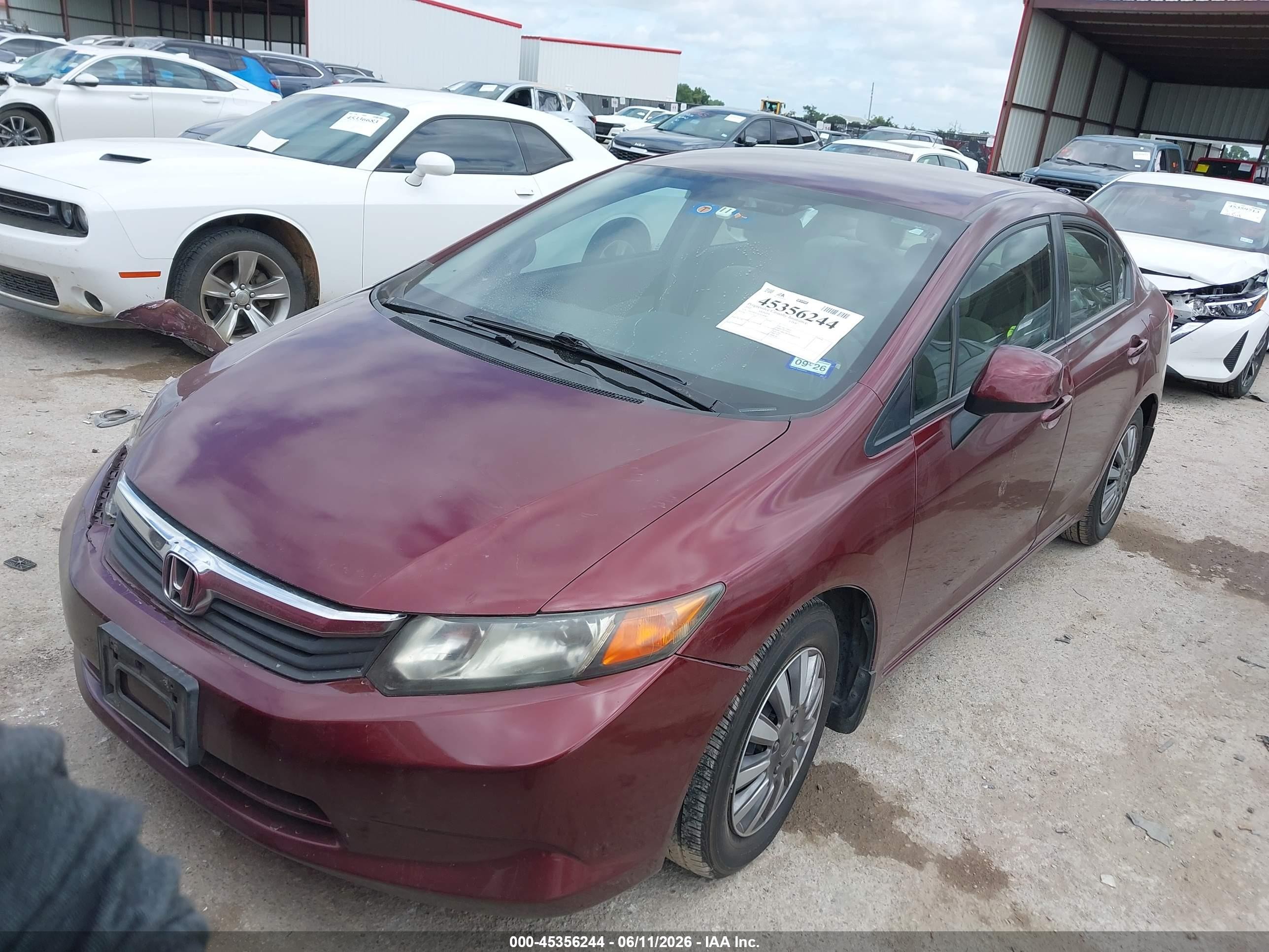 2012 Honda Civic Lx Maroon vin: 2HGFB2F54CH540861
