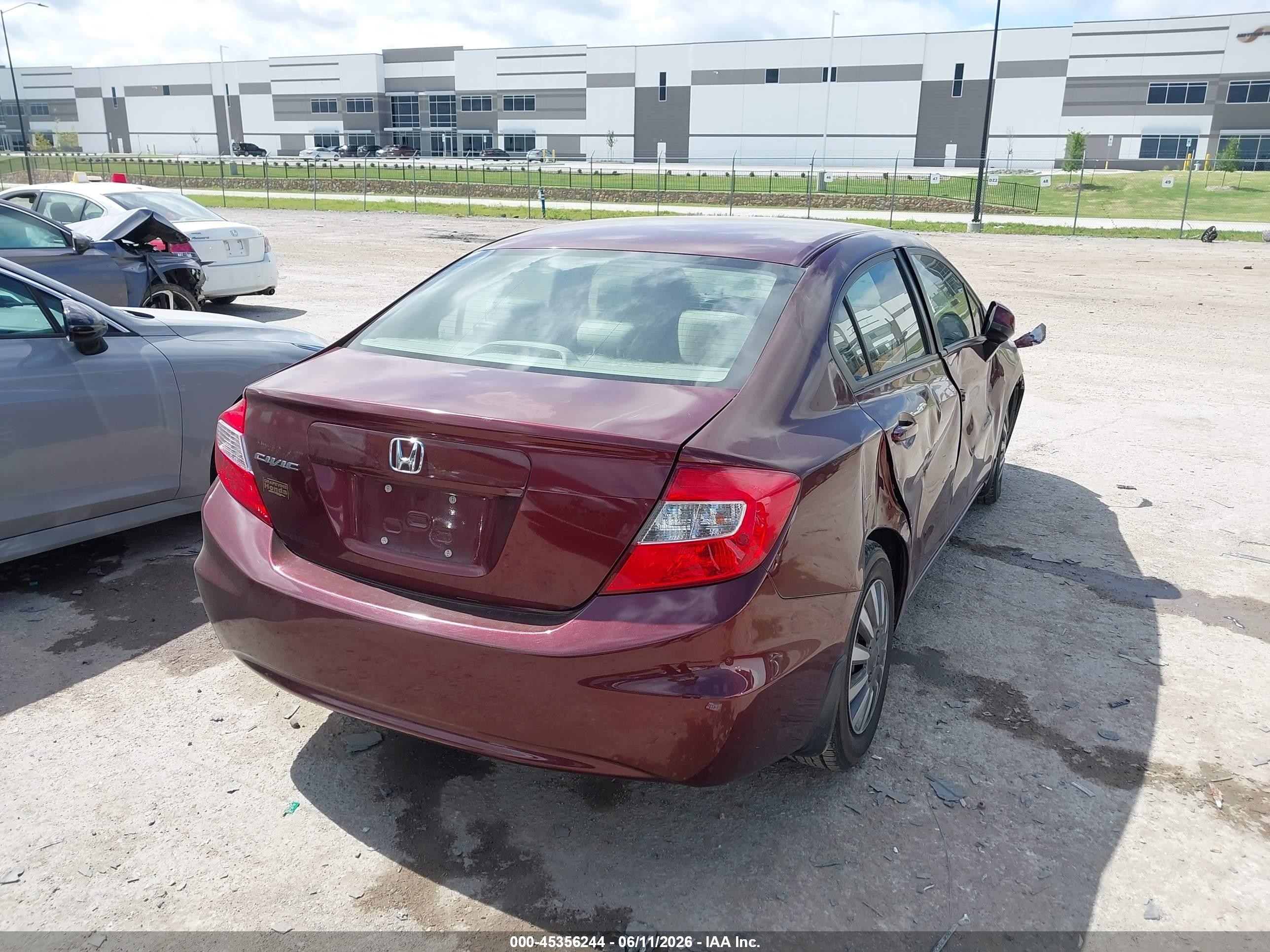 2012 Honda Civic Lx Maroon vin: 2HGFB2F54CH540861