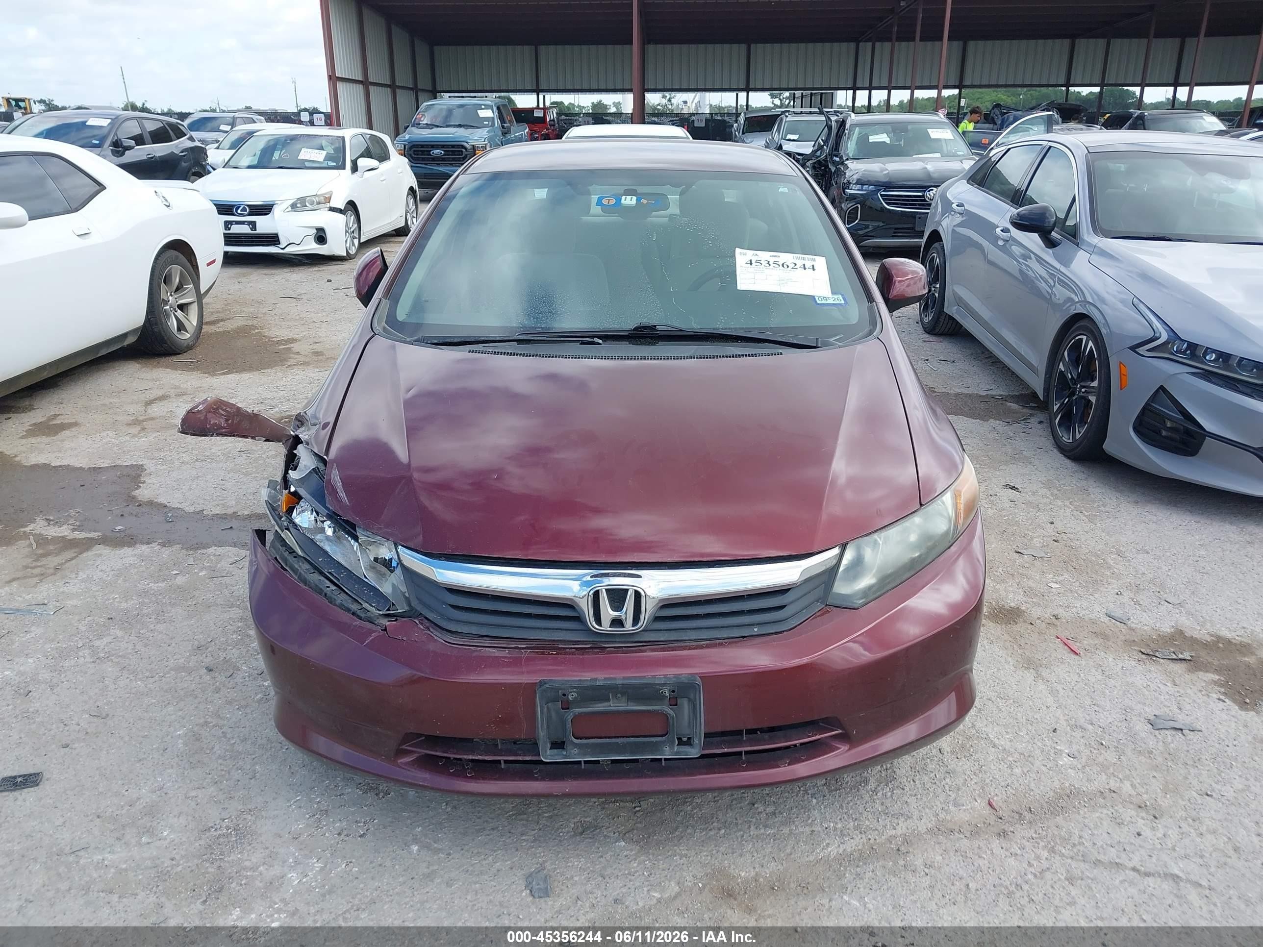 2012 Honda Civic Lx Maroon vin: 2HGFB2F54CH540861
