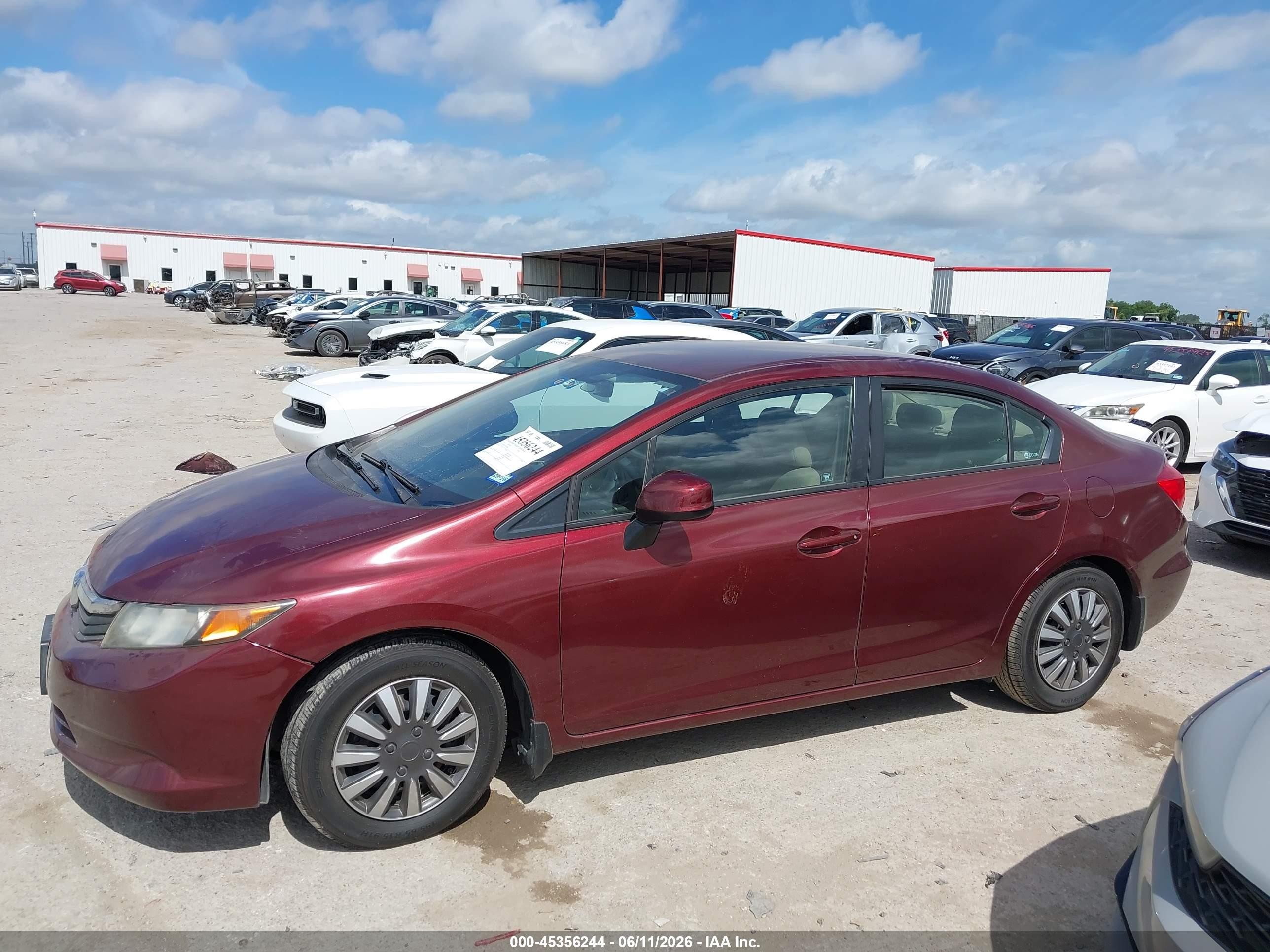 2012 Honda Civic Lx Maroon vin: 2HGFB2F54CH540861