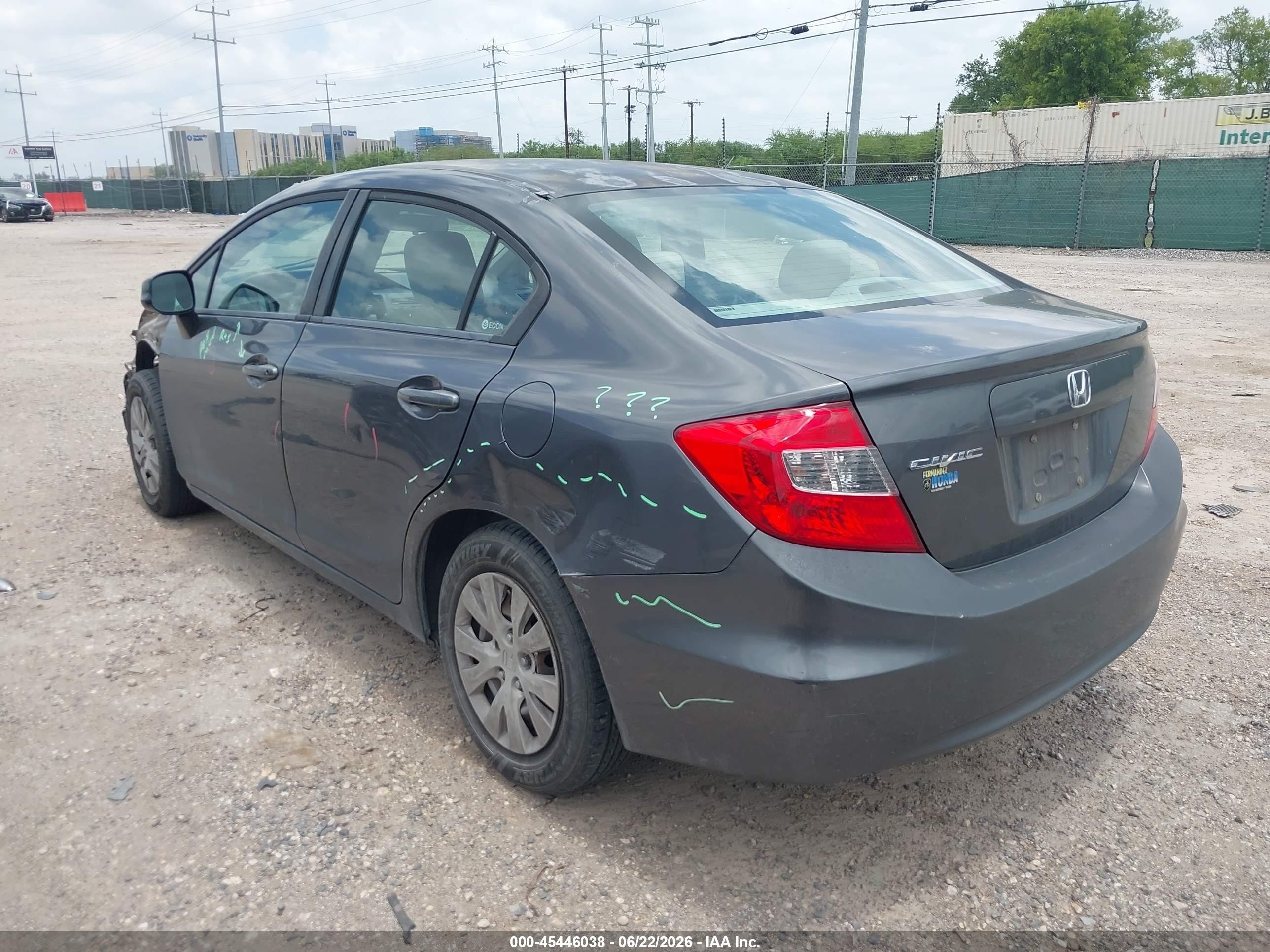 2012 Honda Civic Lx Gray vin: 2HGFB2F54CH560706