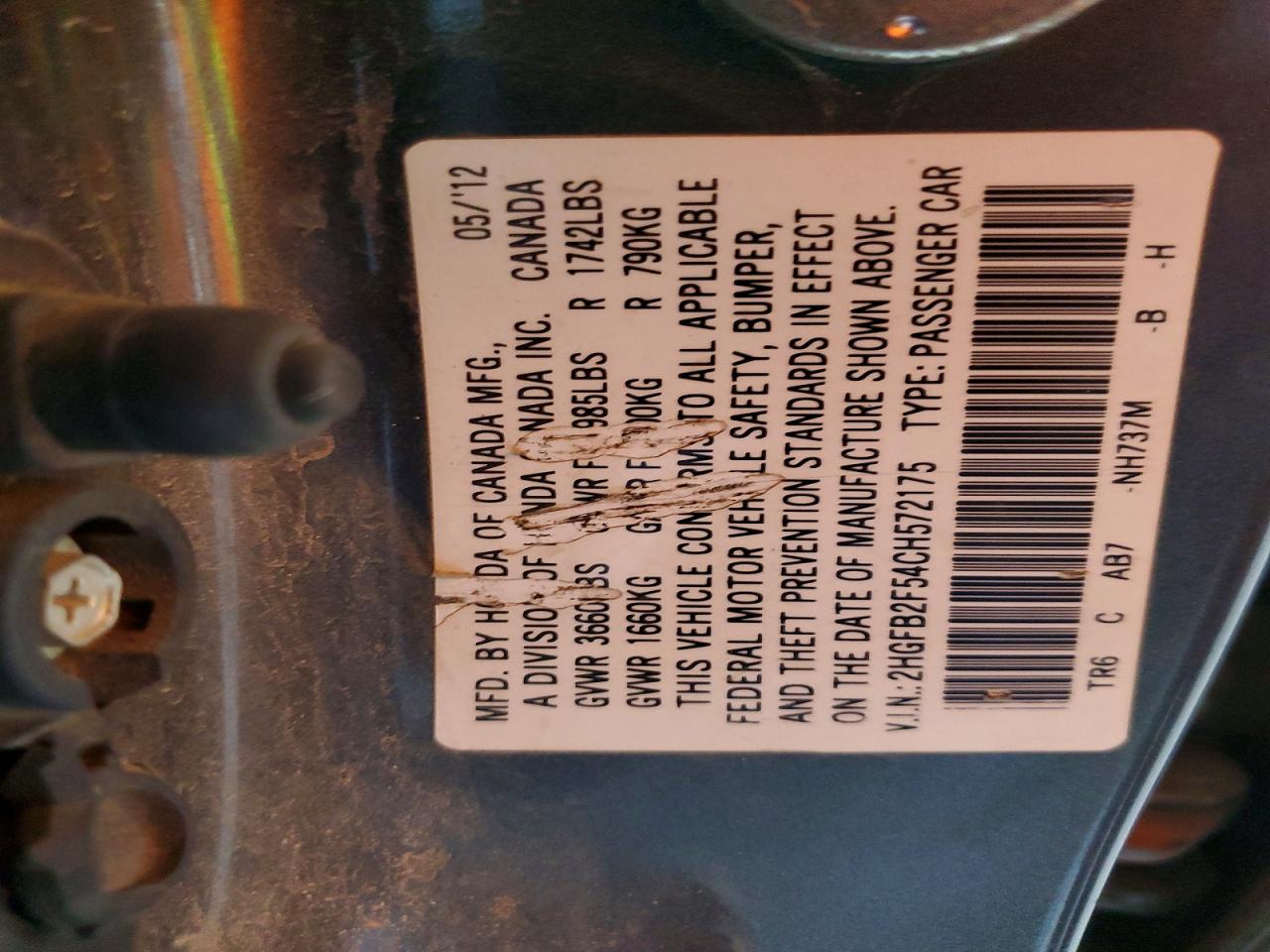 2012 Honda Civic Lx Charcoal vin: 2HGFB2F54CH572175