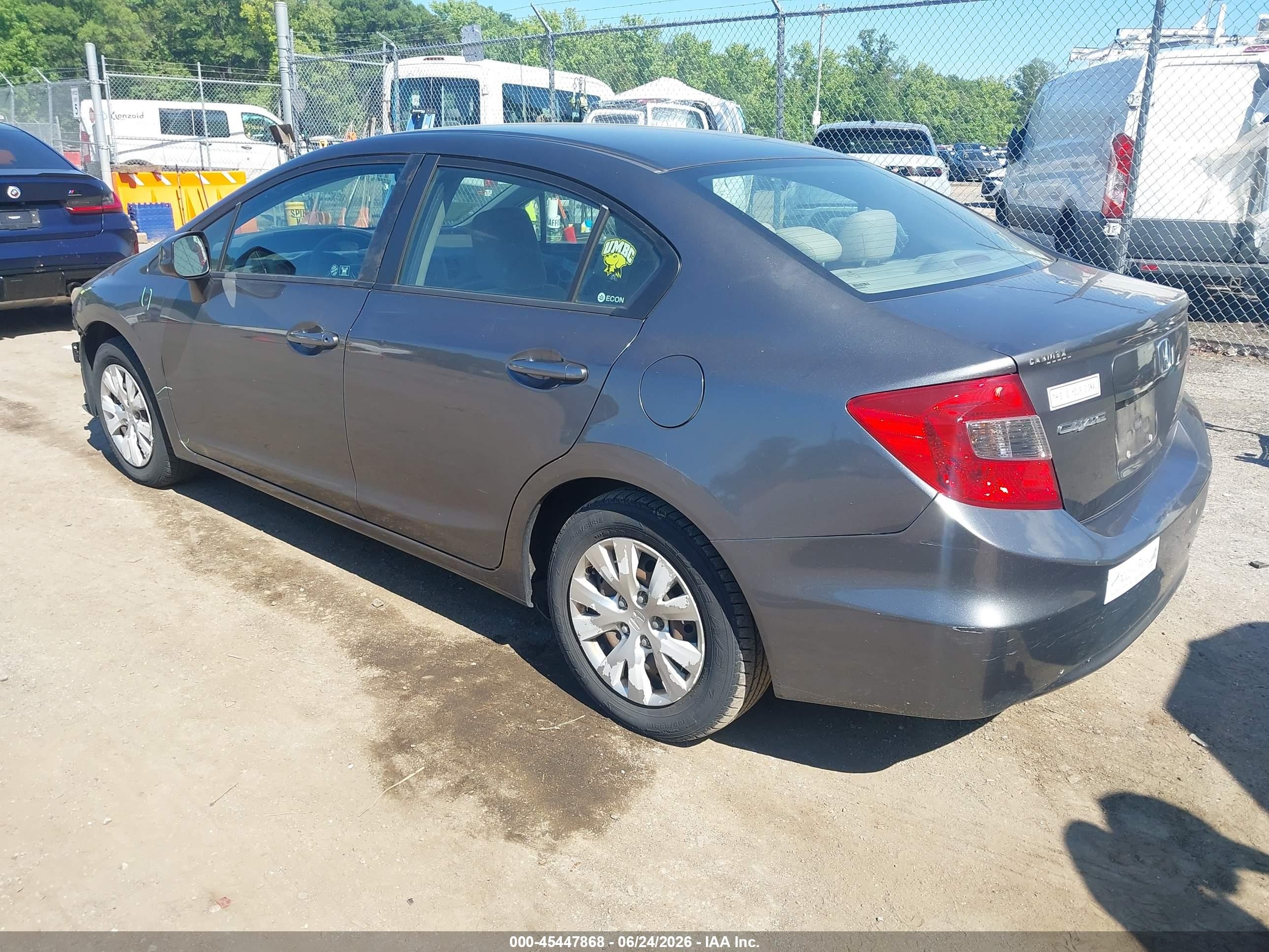 2012 Honda Civic Lx Gray vin: 2HGFB2F54CH596590
