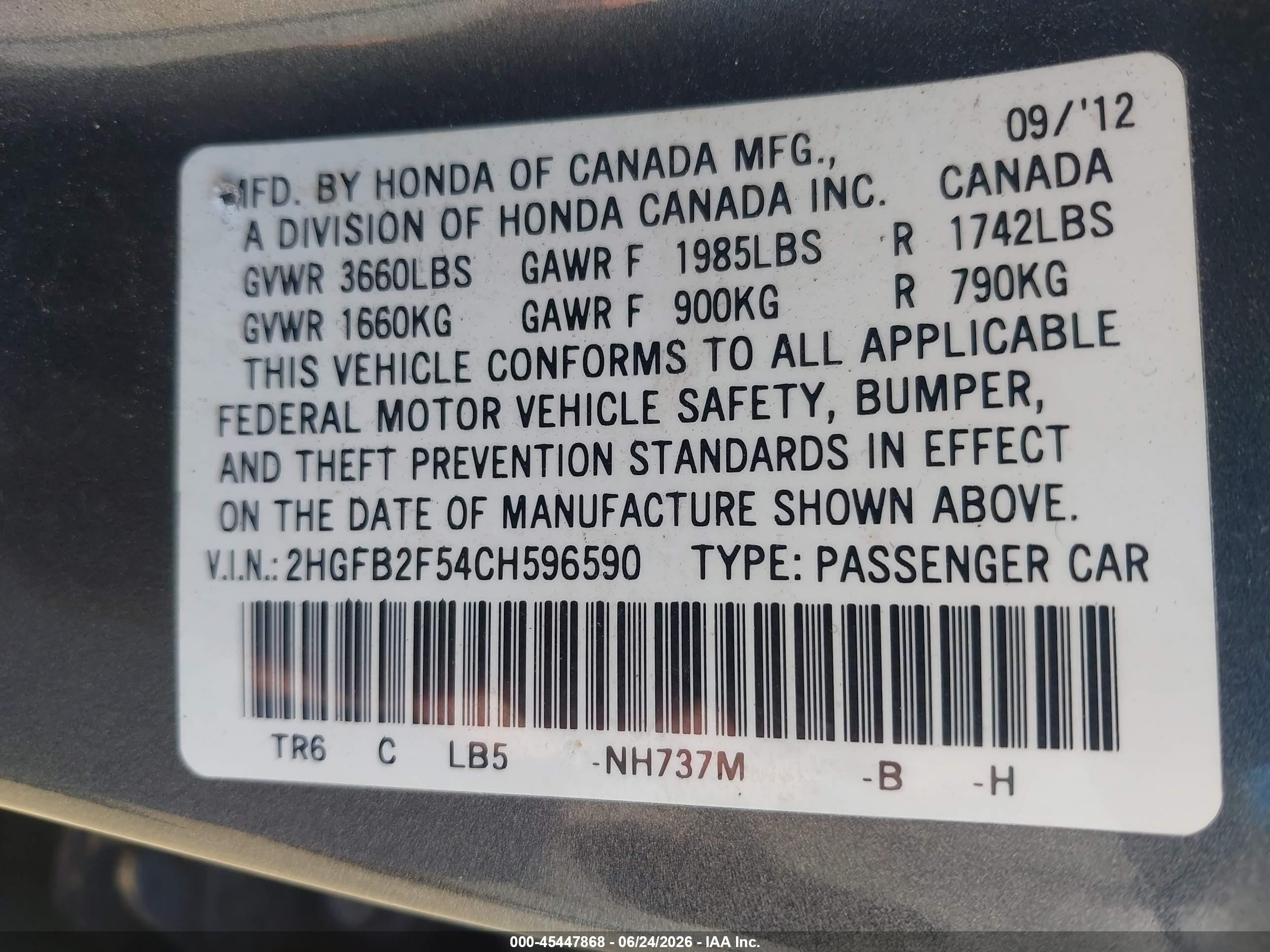 2012 Honda Civic Lx Gray vin: 2HGFB2F54CH596590