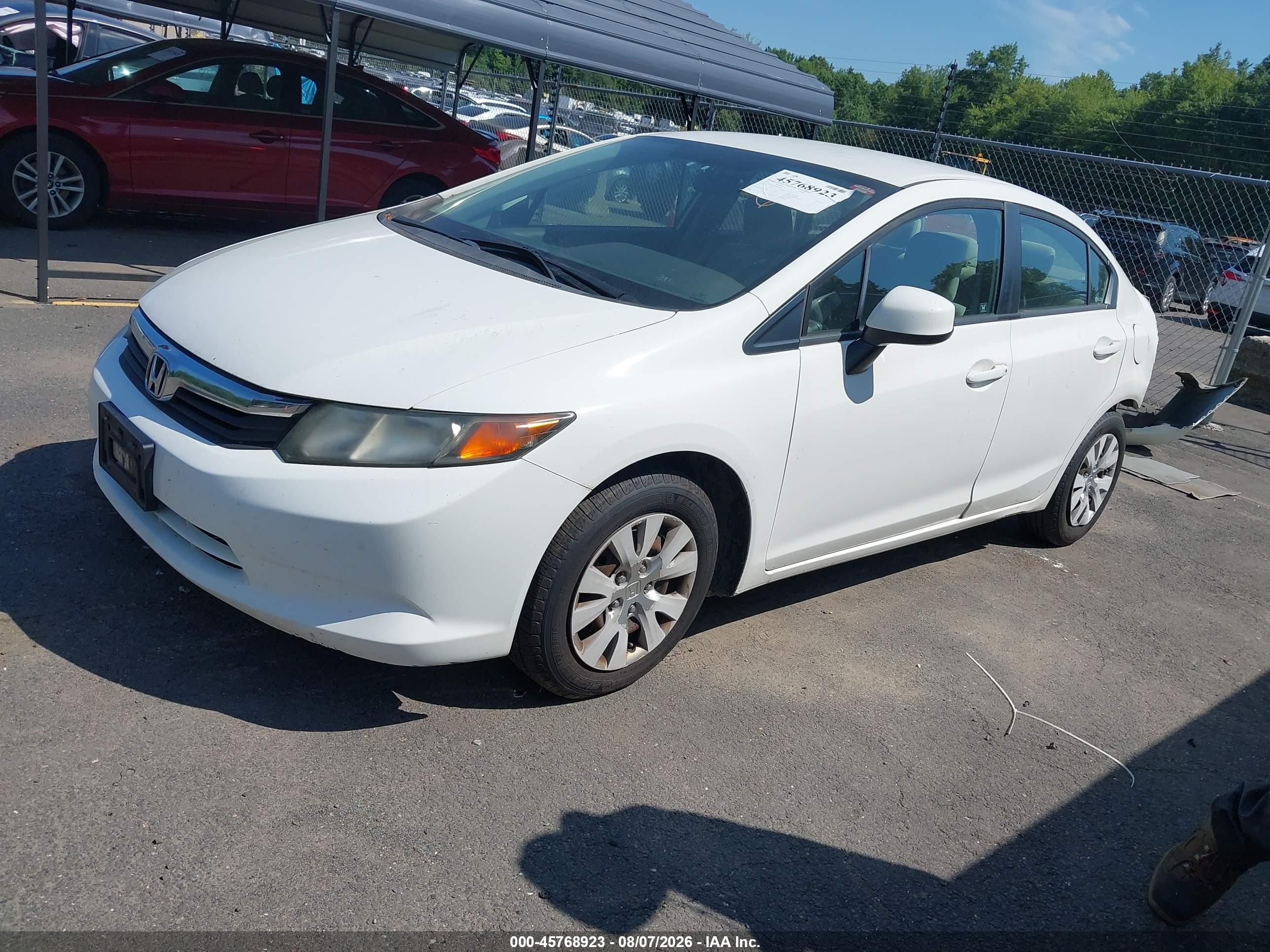 2012 Honda Civic Lx White vin: 2HGFB2F54CH600153