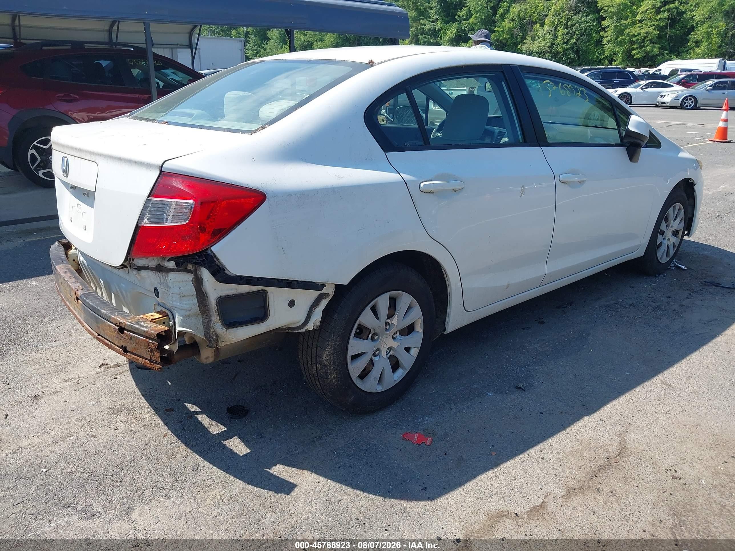 2012 Honda Civic Lx White vin: 2HGFB2F54CH600153