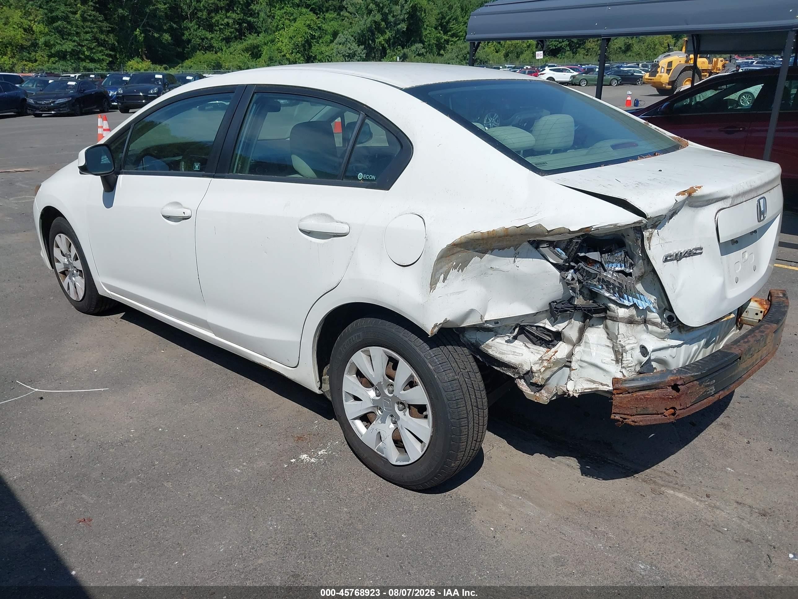 2012 Honda Civic Lx White vin: 2HGFB2F54CH600153